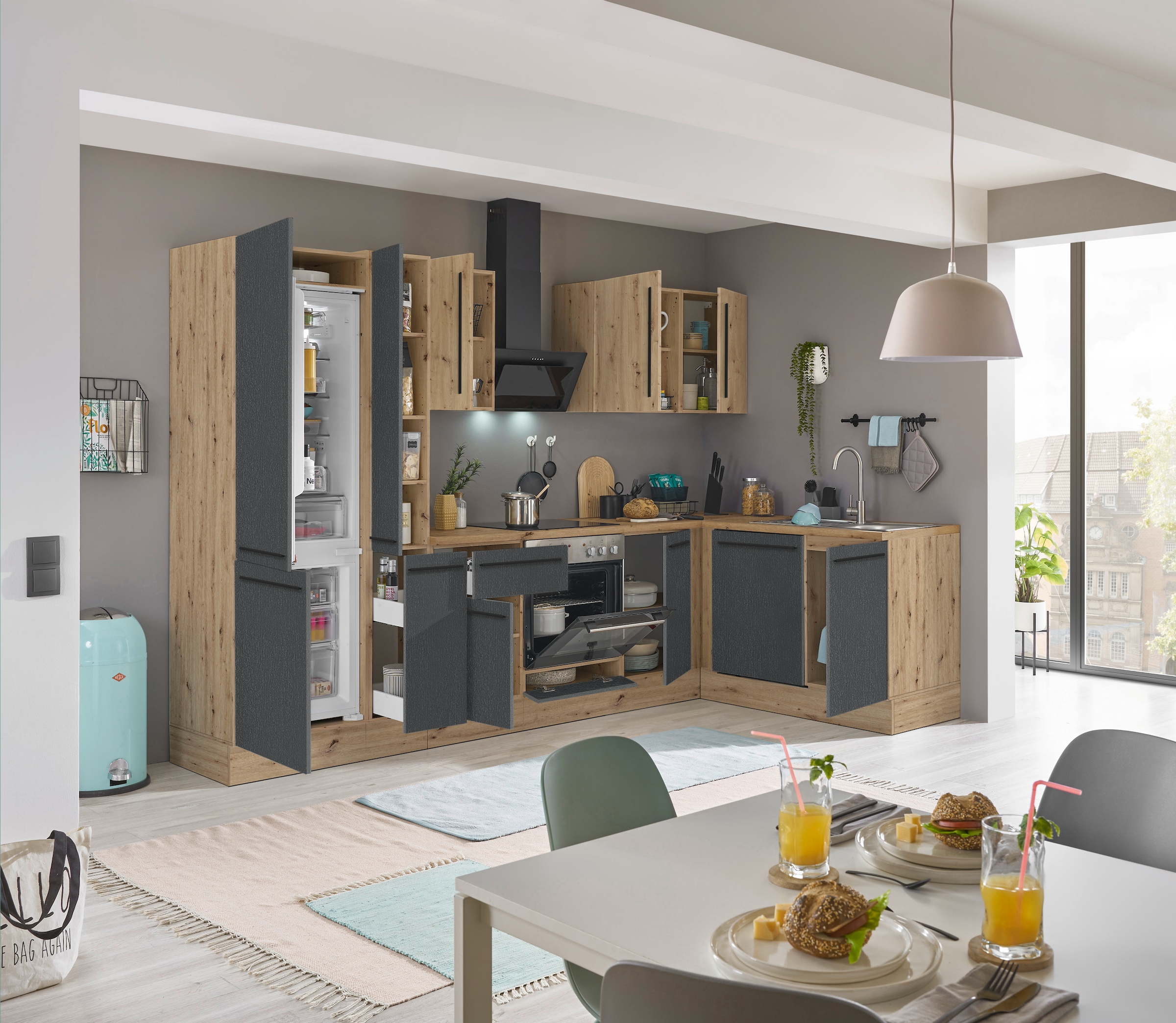 KOCHSTATION Winkelküche »Florida, Stellbreite 310x175 cm«, wahlweise mit E-Geräten, mit Softclose für Türen und Schubkästen