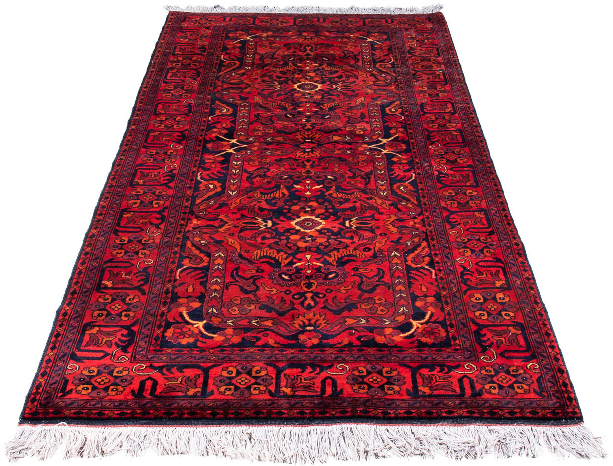 morgenland Orientteppich "Afghan - Kunduz - 203 x 102 cm - dunkelrot", rechteckig, 7 mm Höhe, Wohnzimmer, Handgeknüpft, 