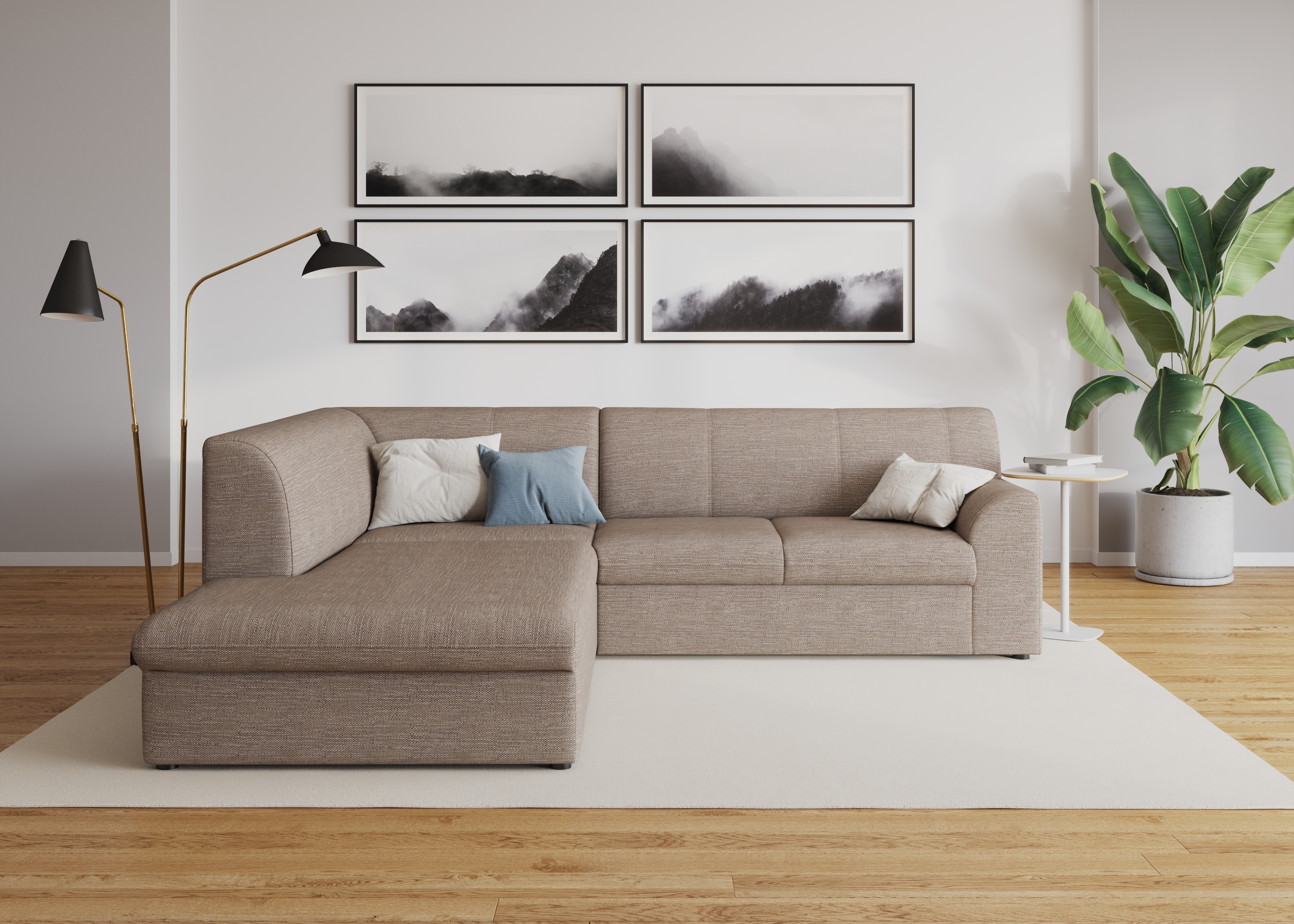DOMO collection "Topper zeitlos elegant, kompakte StellmaßeL-Form" mit Ottomane, wahlweise mit Schlaffunktion
