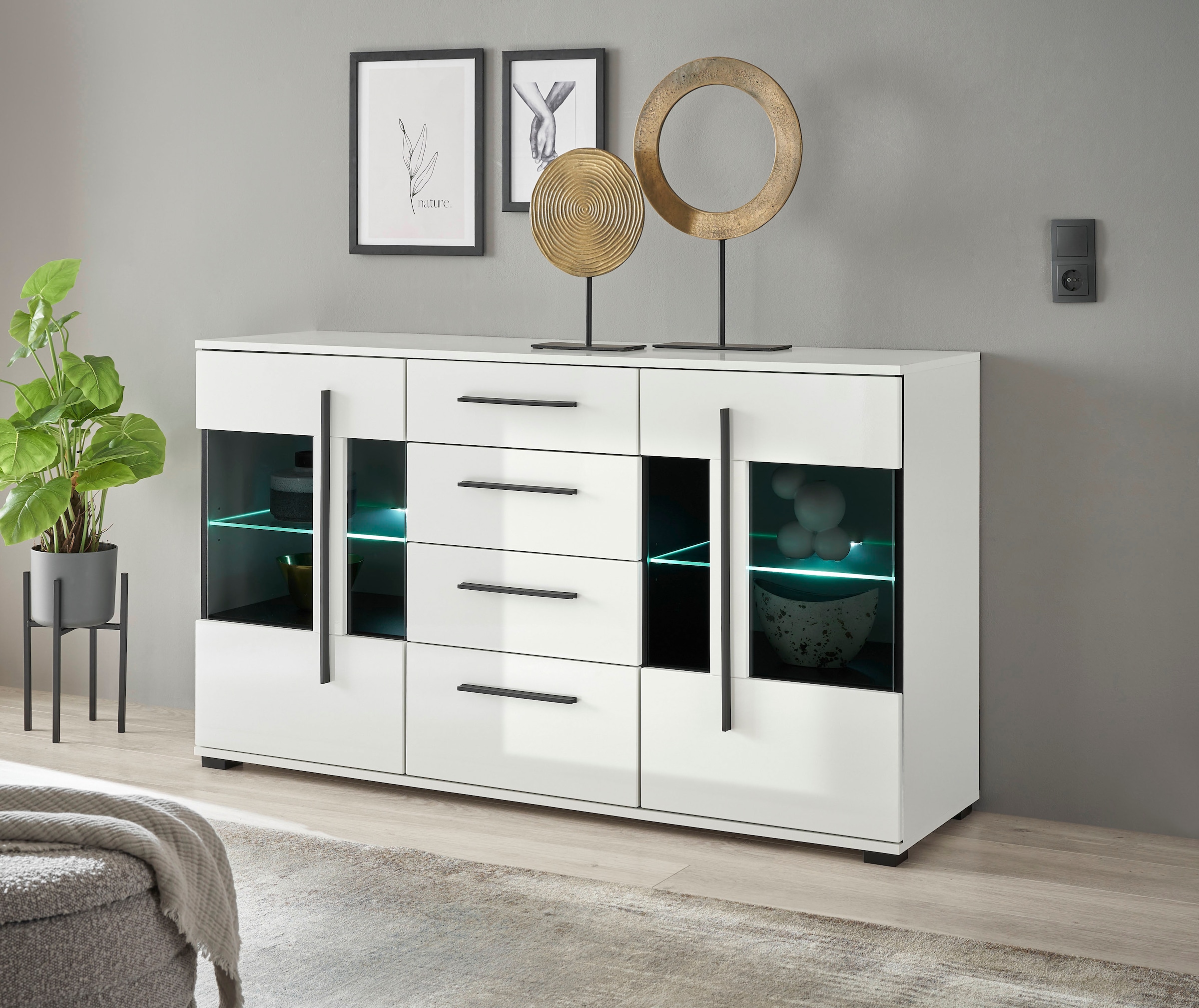 INOSIGN Sideboard »Cantara, moderner Schrank, Kommode in Eiche Evoke oder weiß«, schwarze Stangengriffe, ausreichend Stauraum, vielseitig einsetzbar