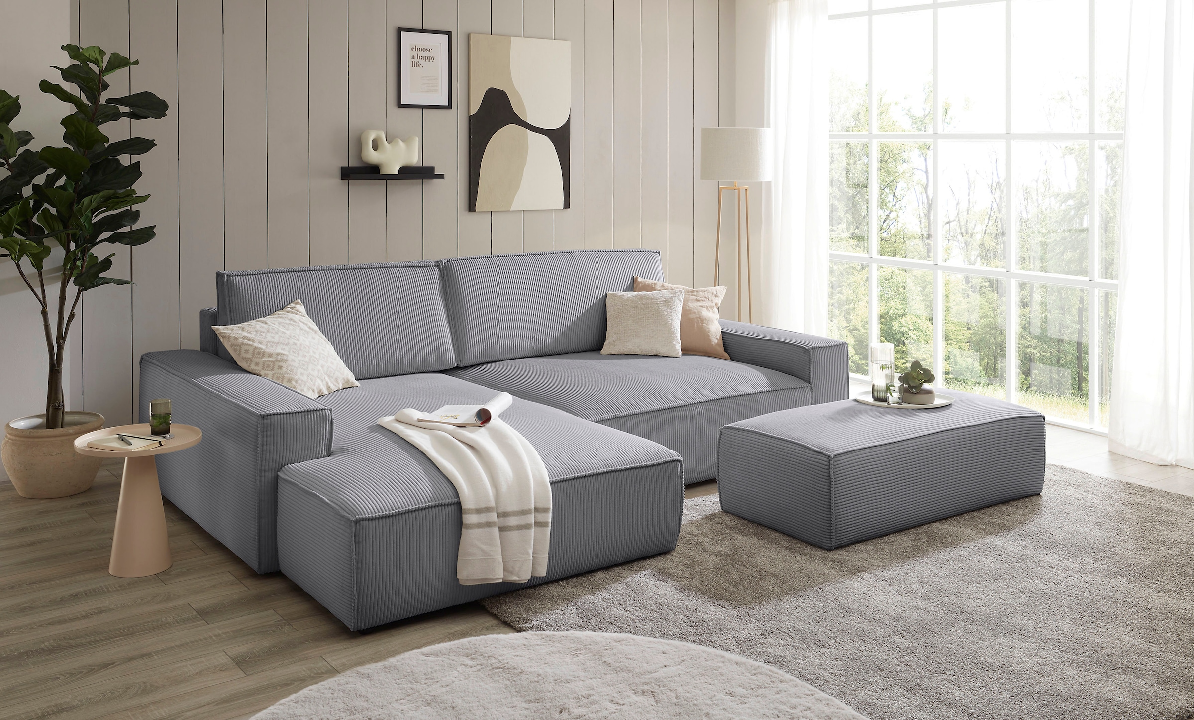Home affaire Polsterecke »NEU: SHERWOOD XXL tief, L-Form mit Schlaffunktion, Big-Sofa mit Hocker«, (Set, 2 St.), stellbar zum Schlafsofa (Krokodilverbinder), Cord, Leinenoptik