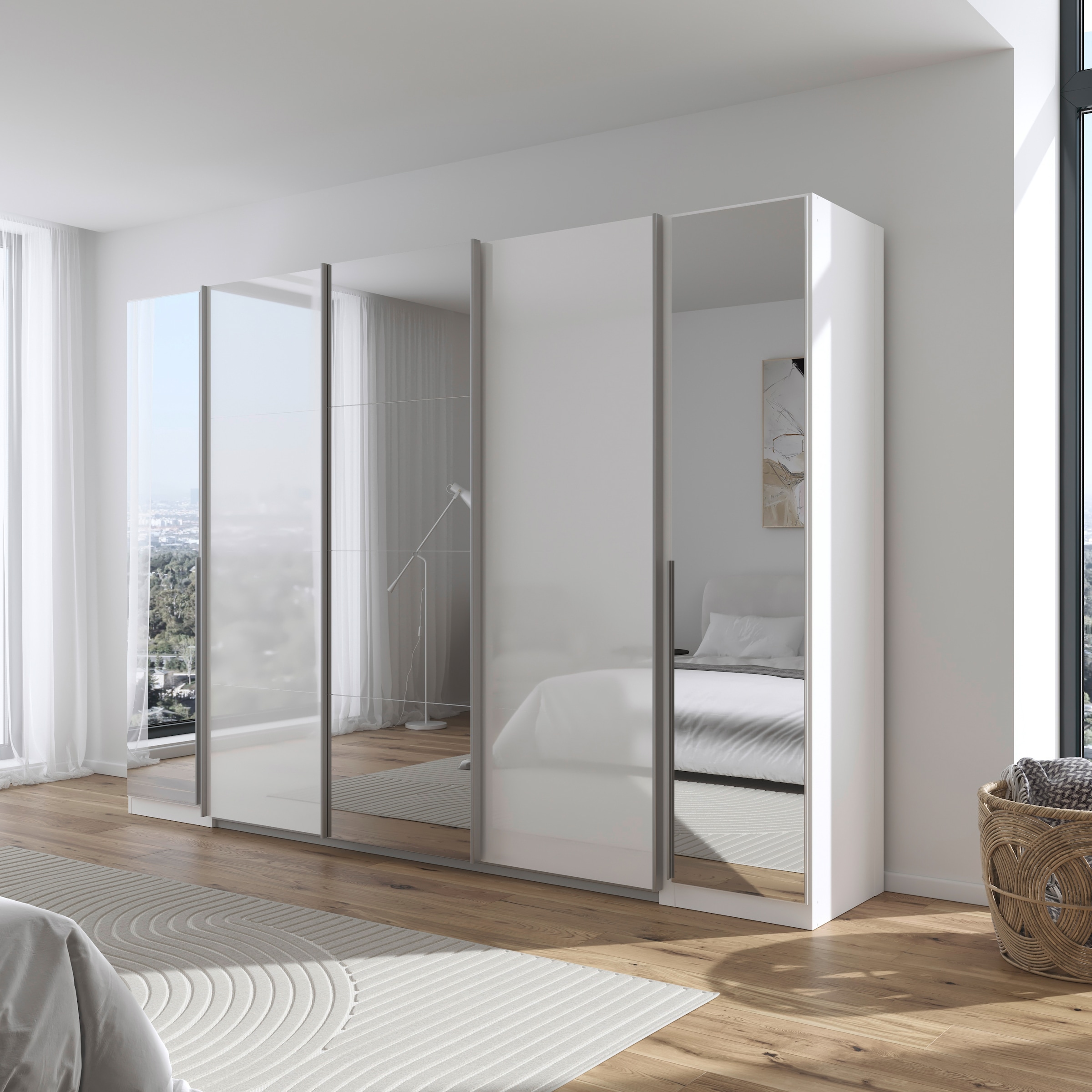 rauch Schwebetürenschrank »Agordo«, (im angesagten Mix aus Dreh- und Schwebetüren), optional mit Spiegel und zwei Griff-Farben MADE IN GERMANY