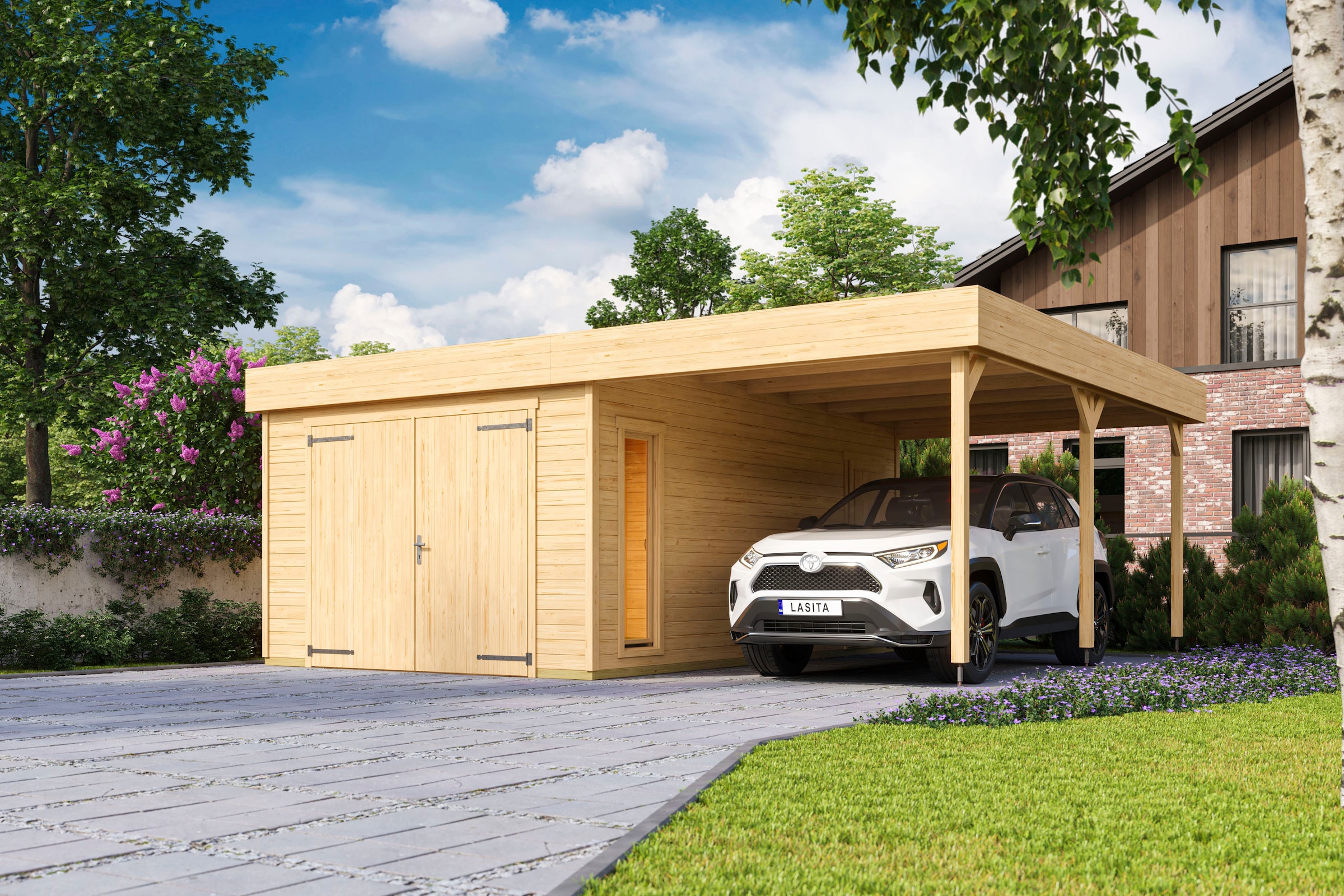LASITA MAJA Garage »Bahamas«, (Set, Mit zusätzliche Eingang), Garage + Holztor