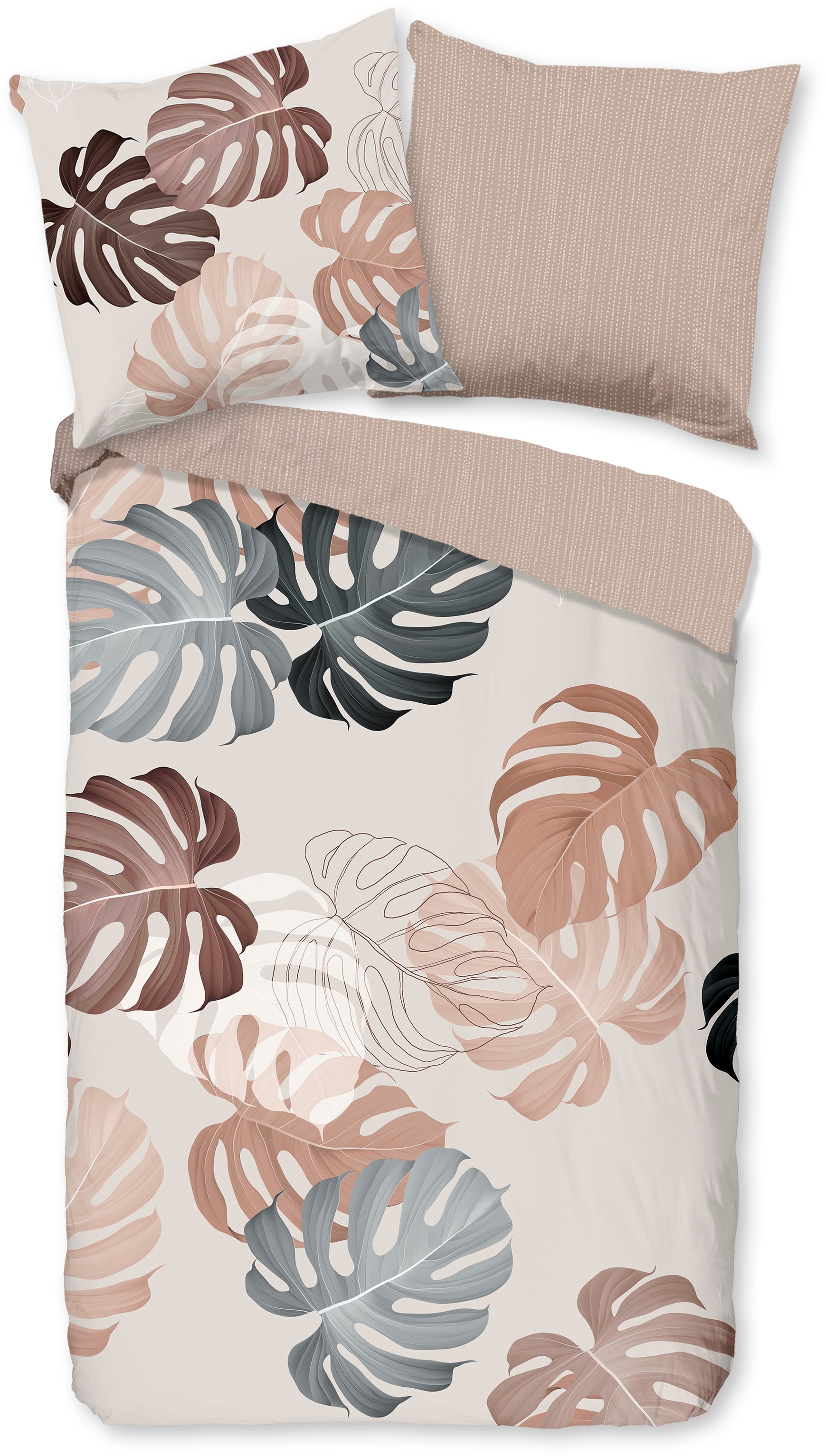 good morning Wendebettwäsche »Cianna« 2 100% Baumwolle, Renforcé, Reißverschluss, Wendeoptik, Blätter