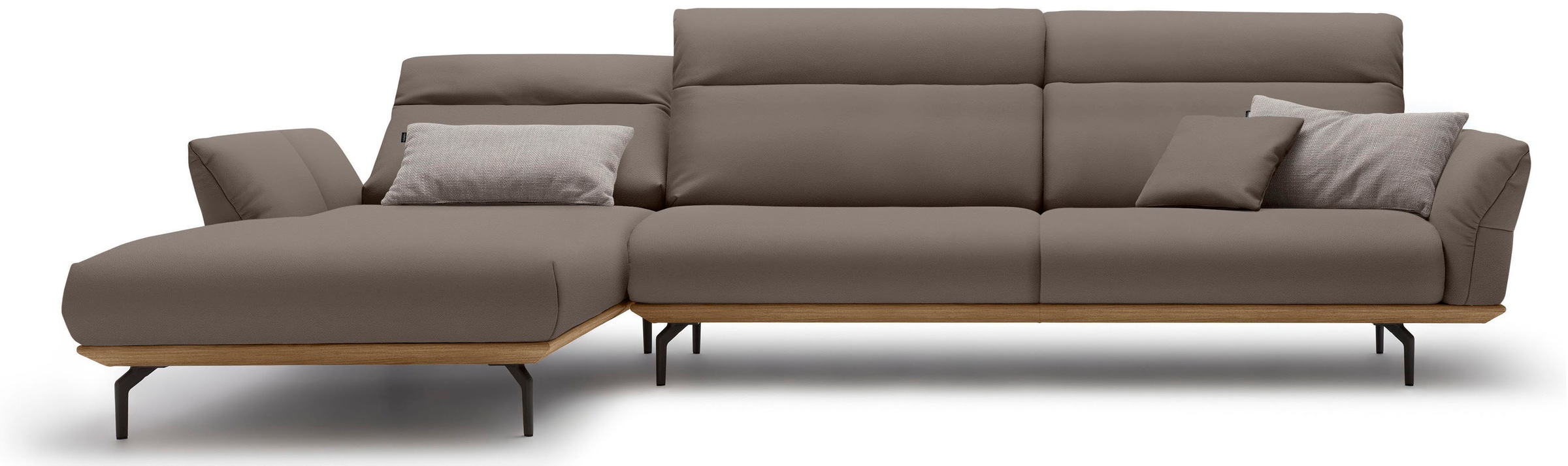 Creation BY ROLF BENZ Ecksofa »CR.460«, Sockel in Nussbaum, Winkelfüße in Umbragrau, Breite 338 cm