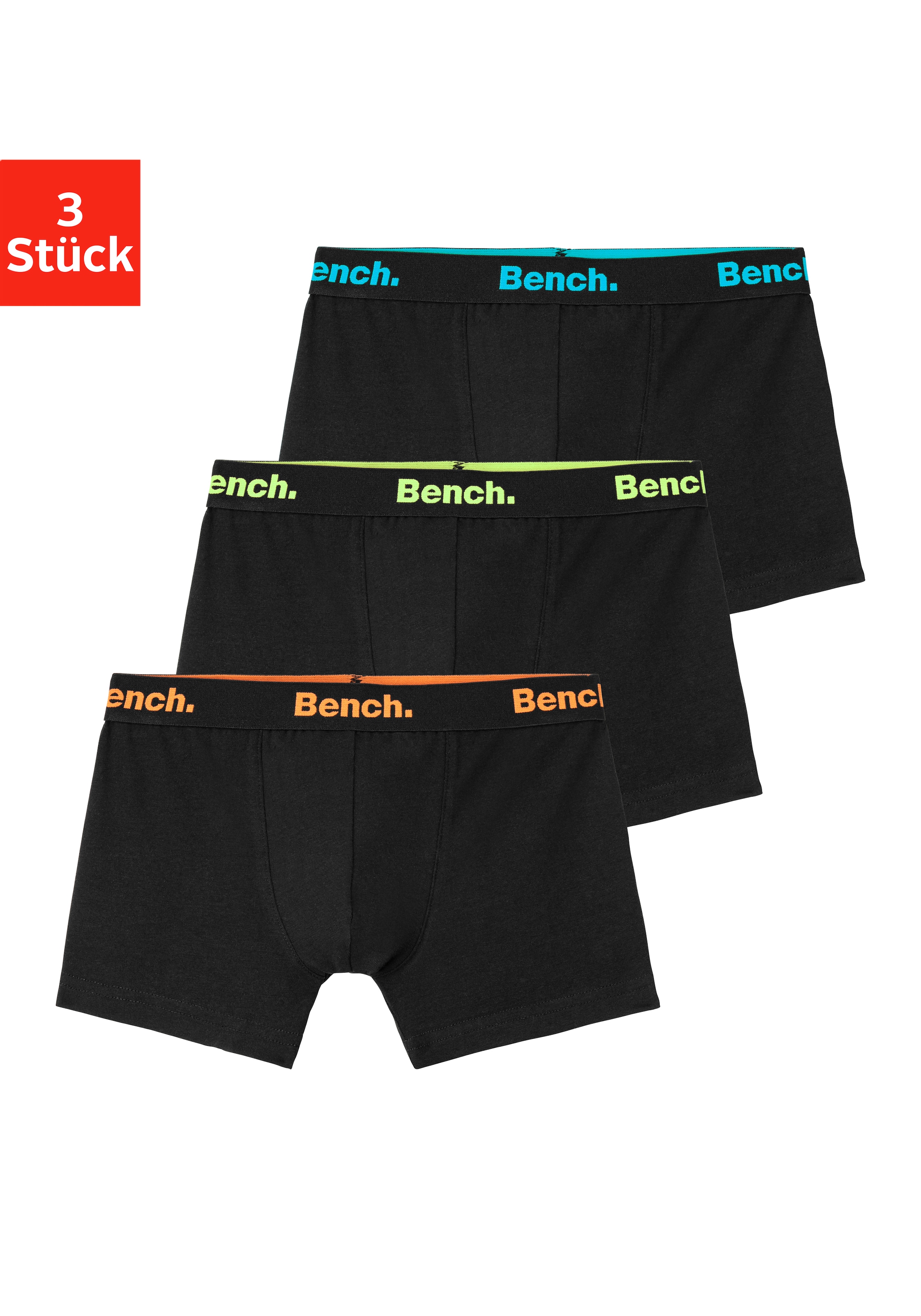 Bench. Boxer "Boxershorts für Jungen" Packung, 3 Stk. unifarben, mit Logoschriftzügen, Baumwollmischung