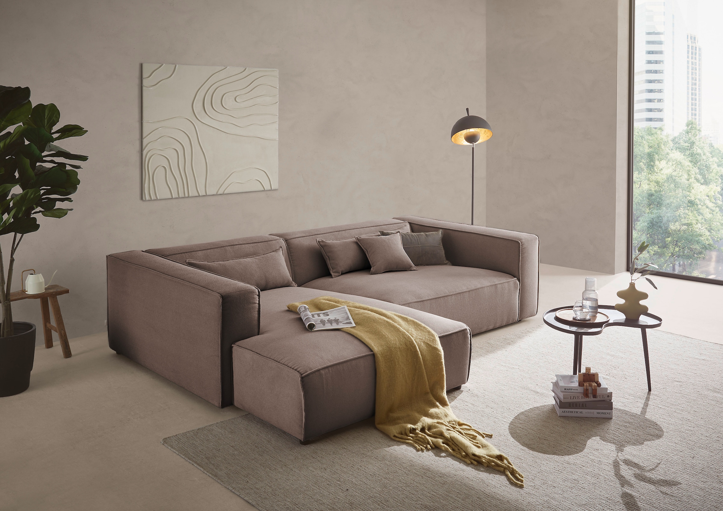 LeGer Home by Lena Gercke Ecksofa »PIARA XXL, Big-Sofa, Cord, Leinenoptik o. Strukturstoff, L-Form«, wahlweise Ottomane rechts/links, Kedernaht, extra tiefe Sitzfläche