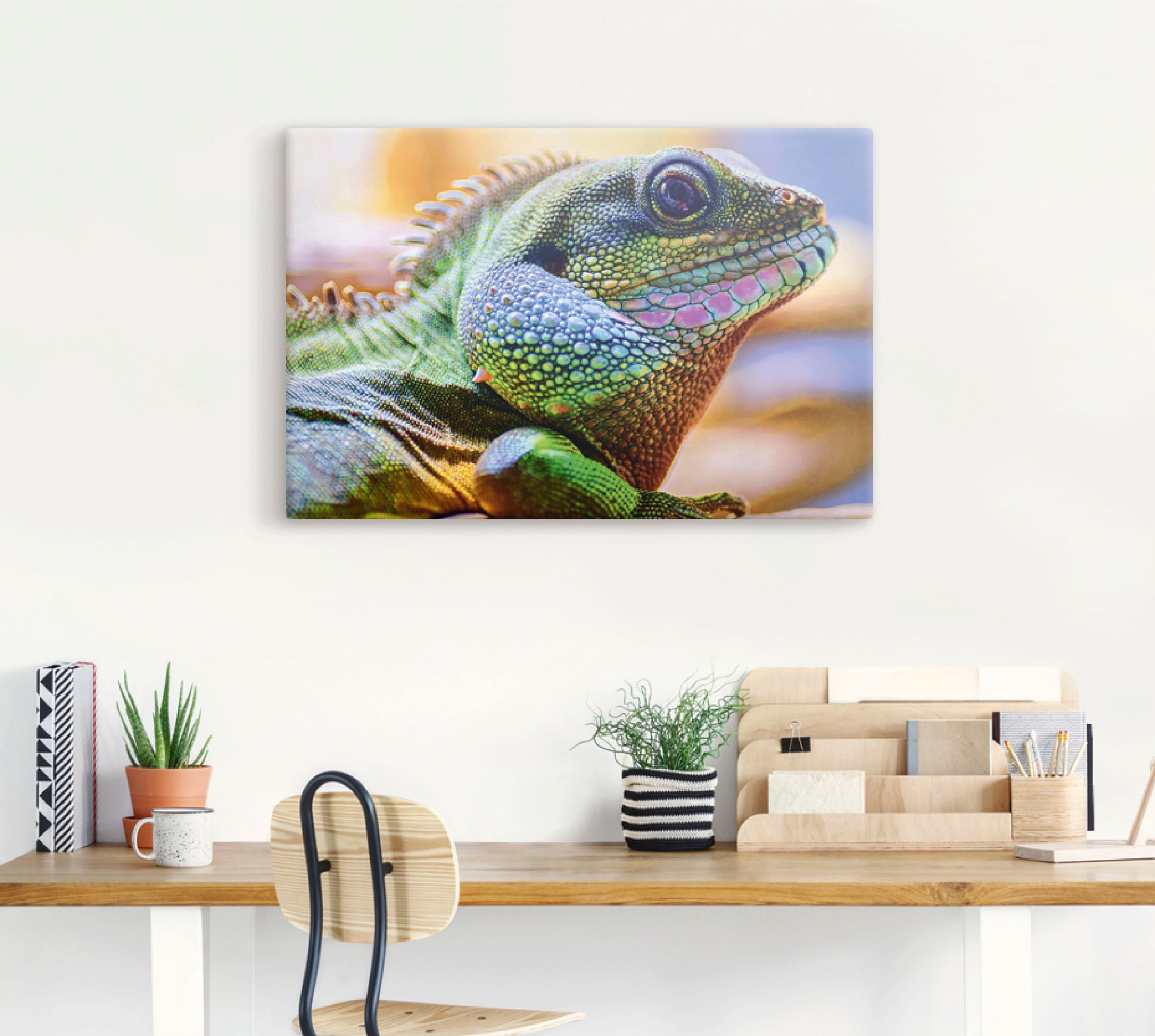 Artland Leinwandbild "Farbiger Kopf eines Leguan" Reptilien 1 Stk. tlg. auf günstig online kaufen