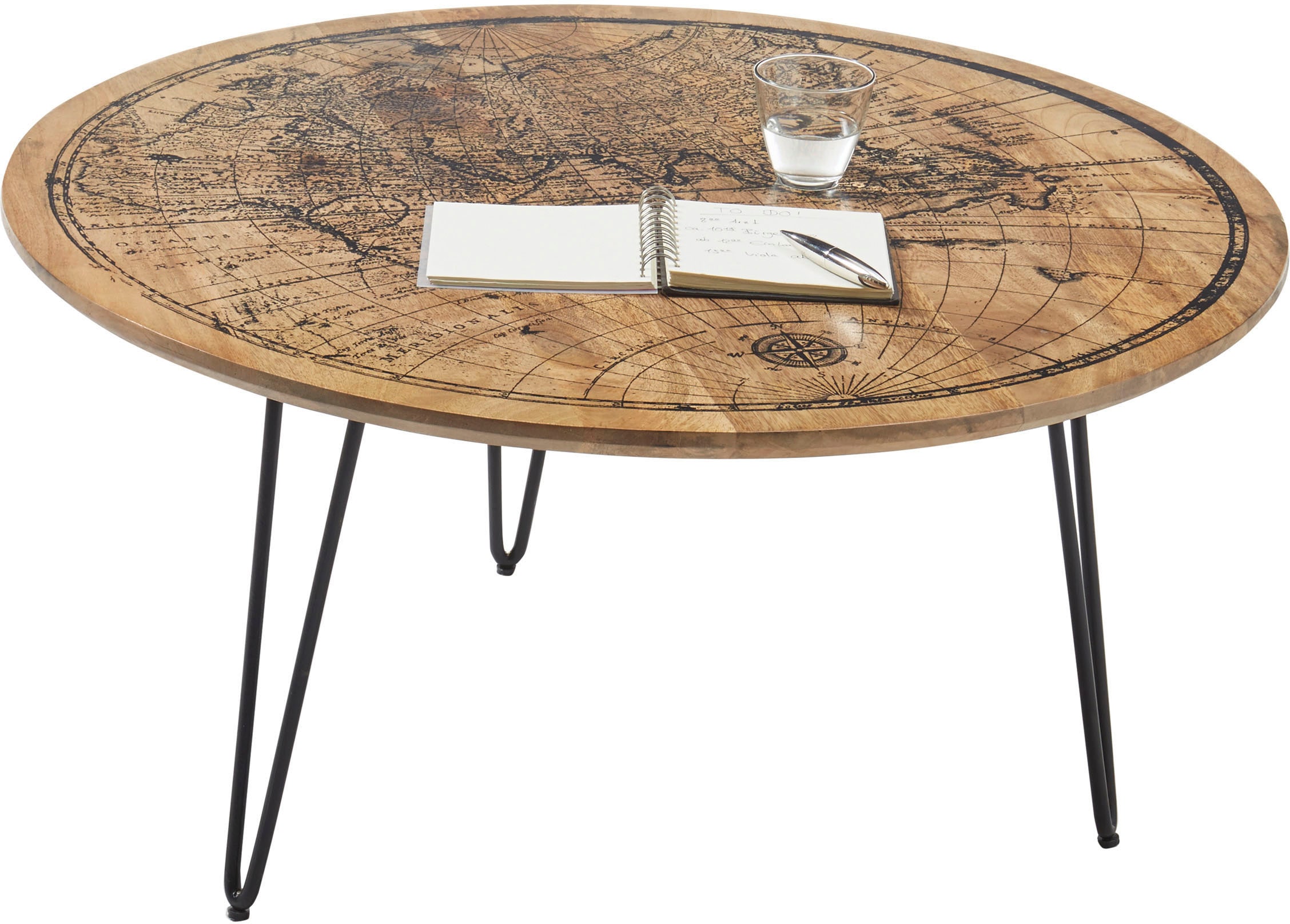 Stolkom Couchtisch »Napcoa«, mit Weltkarte Aufdruck, Tisch in Massivholz Mango