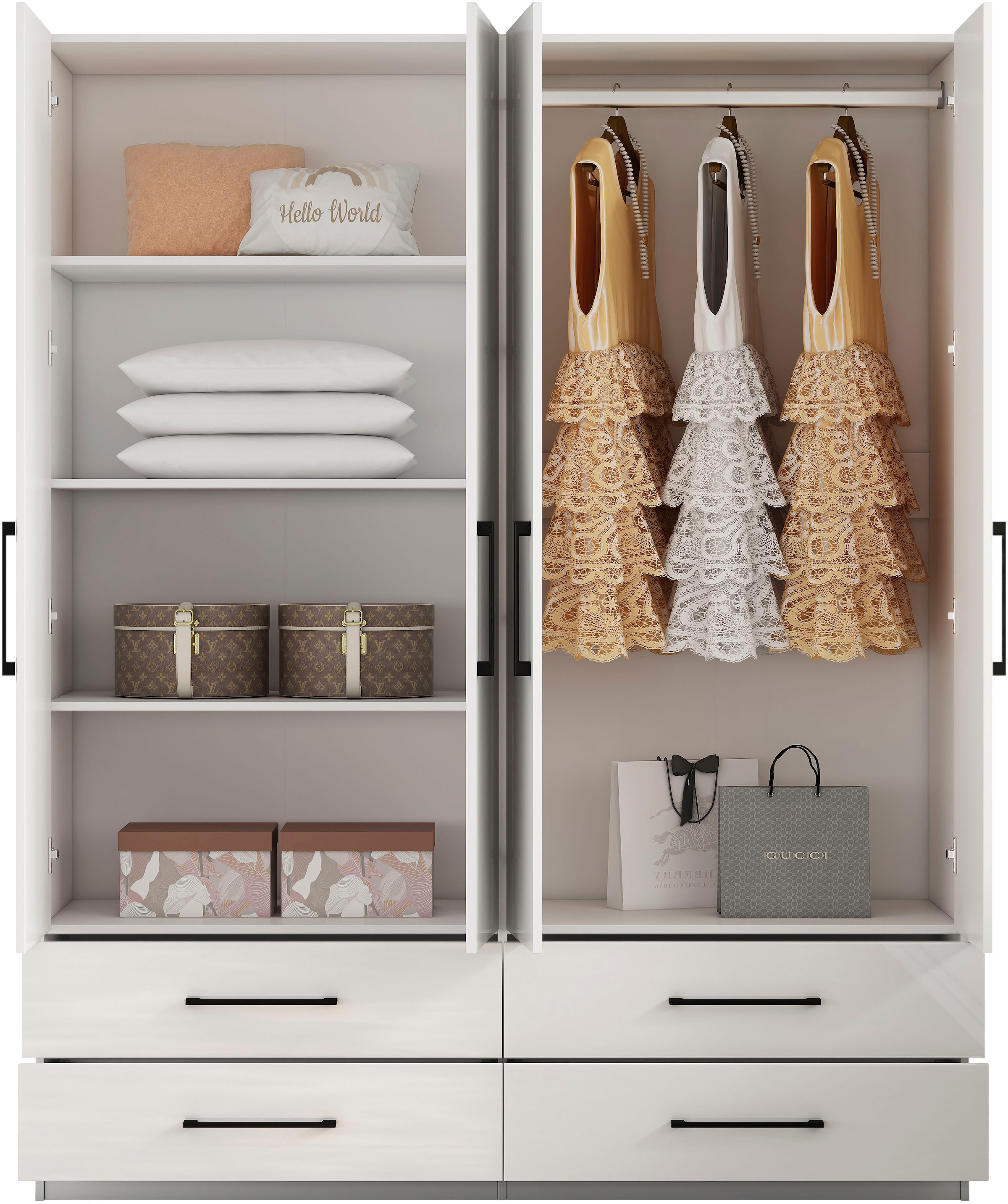 OTTO home Kleiderschrank »Sylt Schlafzimmerschrank Bestseller mit hochglänzenden Fronten«, (Drehtürenschrank mit 4 Schubladen und 4 Türen), Schrank in Breite 160 mit viel Stauraum