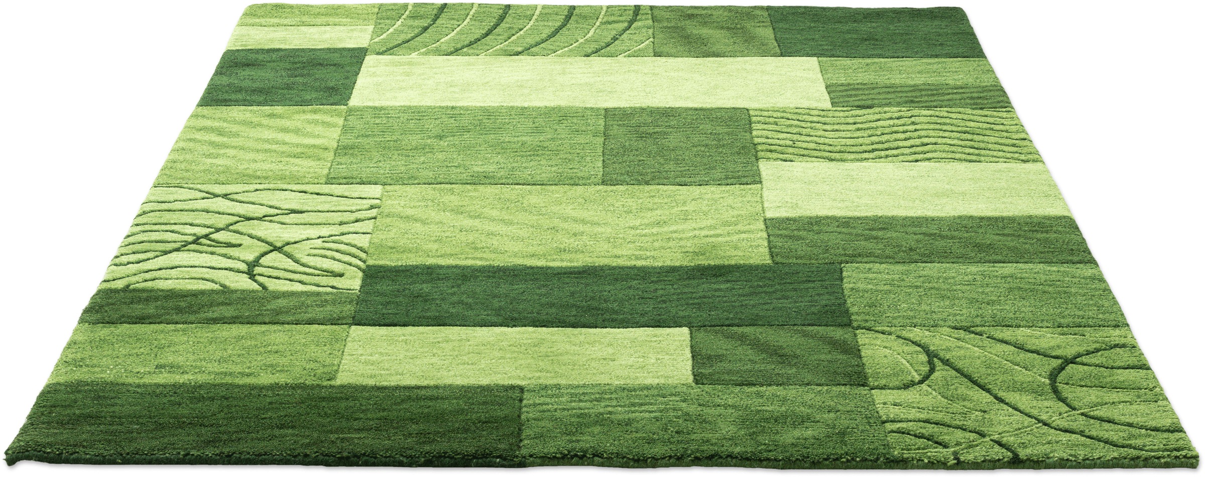 THEKO Wollteppich »Royal Domas 4028«, rechteckig, 14 mm Höhe, Kurzflor, reine Wolle, handgetuftet, modernes Patchwork Design
