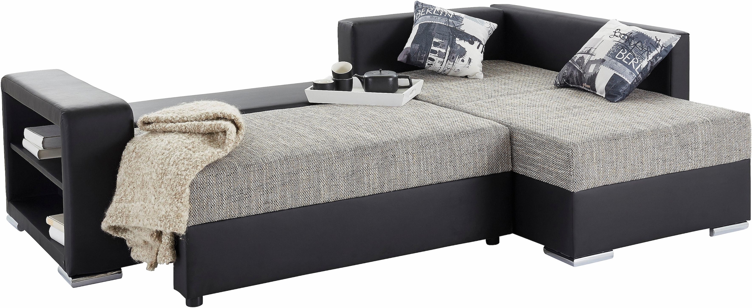 COLLECTION AB Ecksofa »John L-Form«, mit Bettfunktion, Bettkasten und integriertem Regal