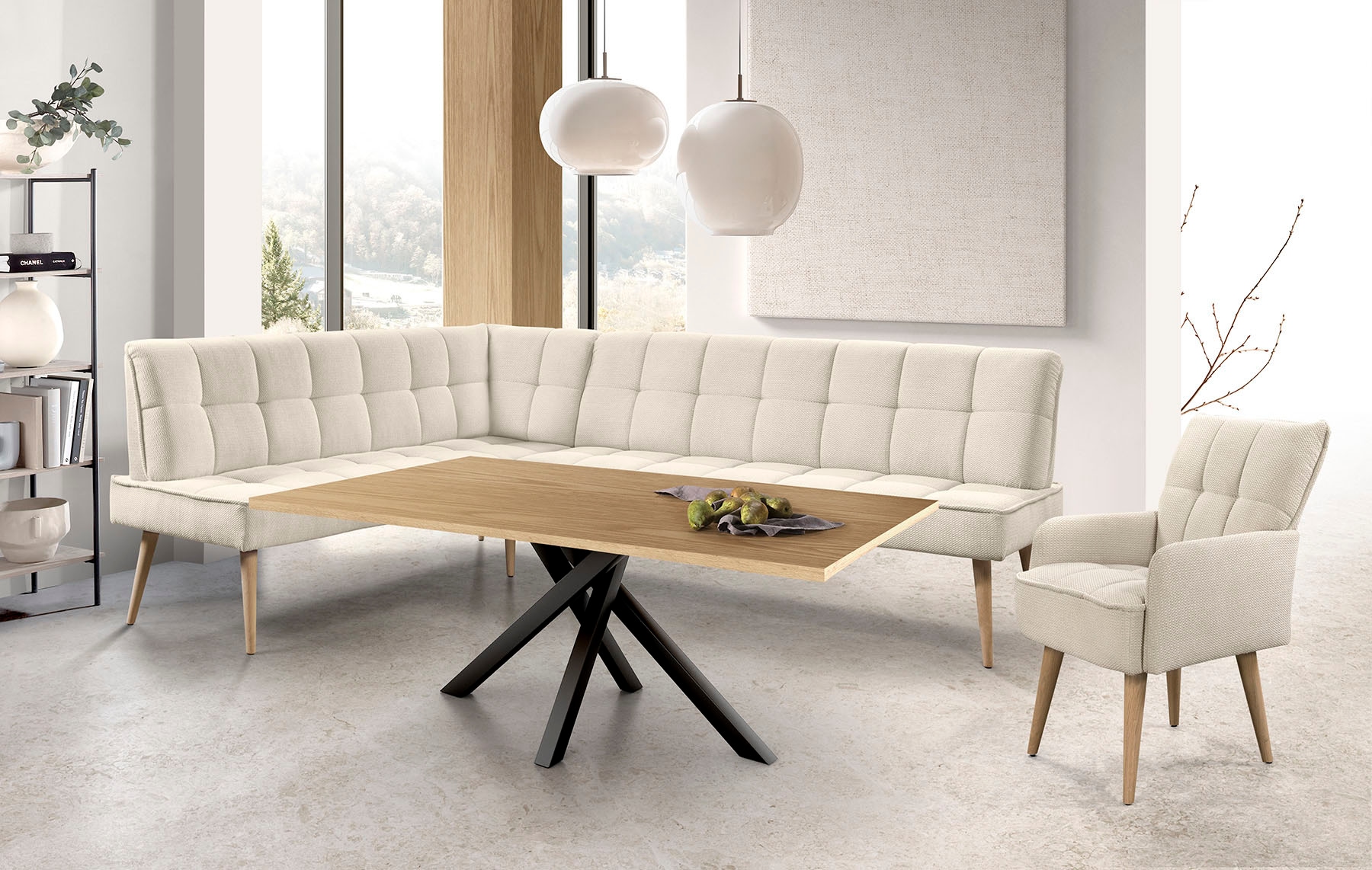 exxpo - sofa fashion Eckbank "Latte" moderne Sitz- und Rückensteppung, bequem und elegant, hoher Holzfuß