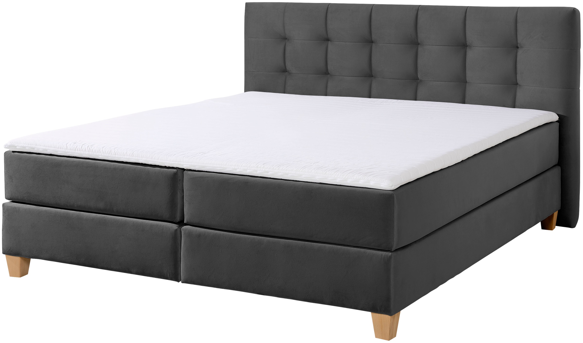 Boxspringbett HOME AFFAIRE "Moulay", grau (anthrazit), B:174cm L:231cm, Komplettbetten, Boxspringbett, inkl. Topper, in Überlänge 220 cm, 3 Härtegrade, auch in H4 6