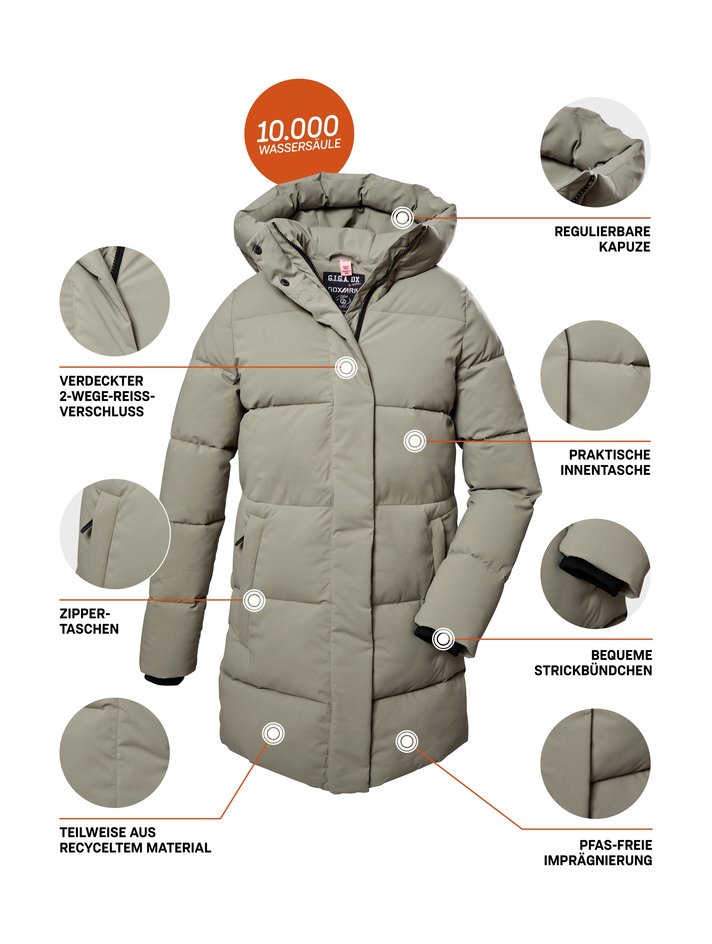 G.I.G.A. DX by killtec Steppmantel »GW 1 WMN QLTD PRK«, Damen Steppparka, winddicht, wasserabweisend, 10.000 mm Wassersäule