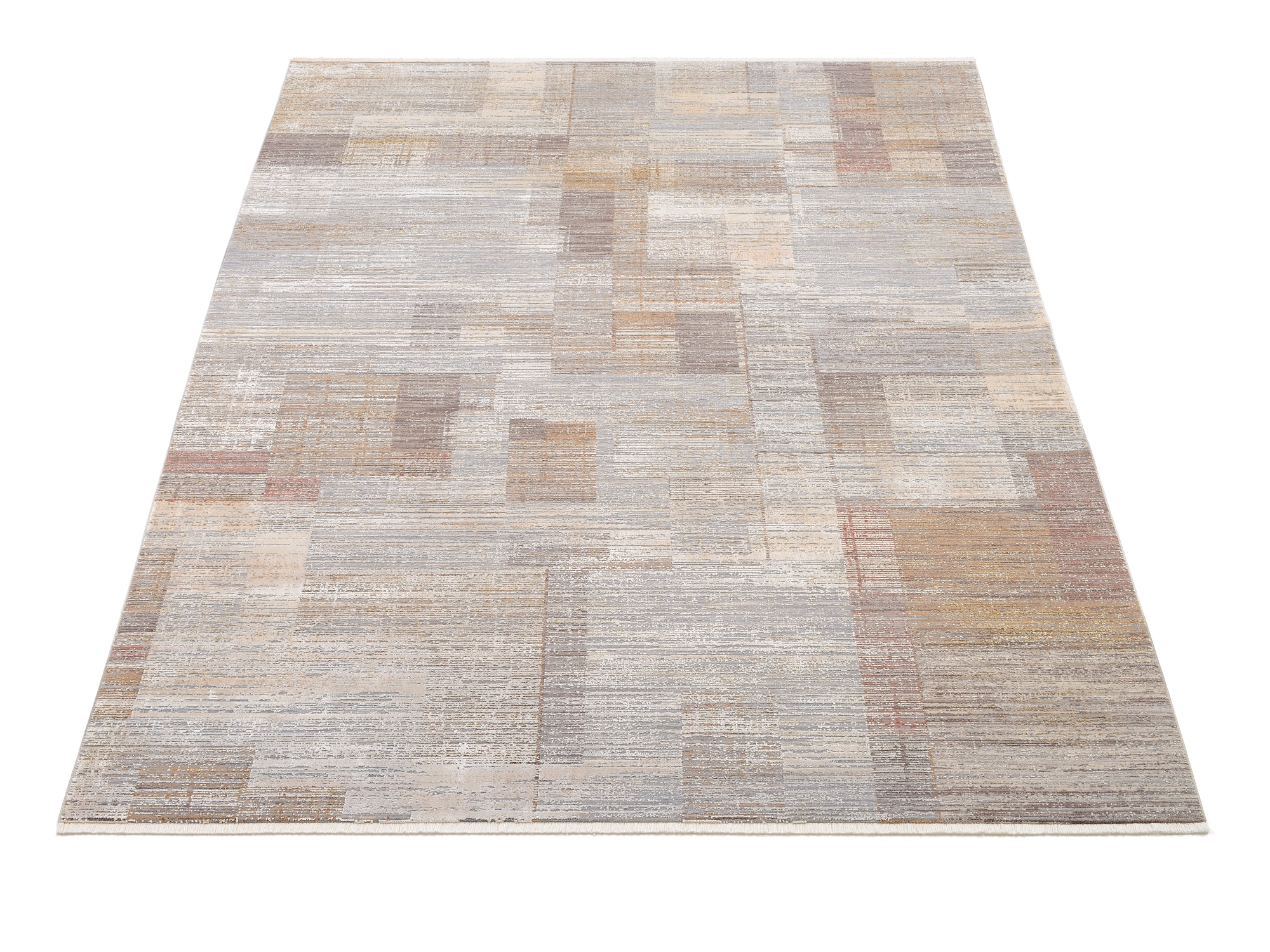 Teppich OCI DIE TEPPICHMARKE "FARBEN CITY", beige (natur), B:140cm L:190cm, Polyester, Teppiche, Teppich, Klassisches Muster, eingefasst, in 3-D-Optik, mit Fransen