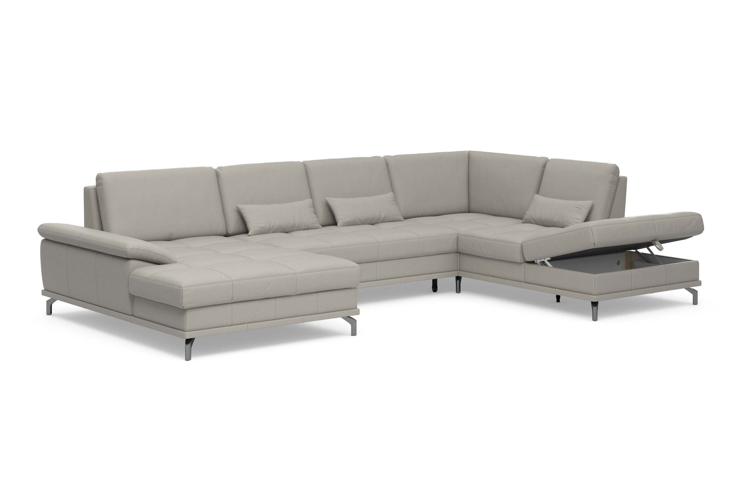 Places of Style Wohnlandschaft »Costello U-Form, mit Sitztiefenverstellung, Armteilverstellung und«, 3 Nierenkissen, optional Bettfunktion und Bettkasten