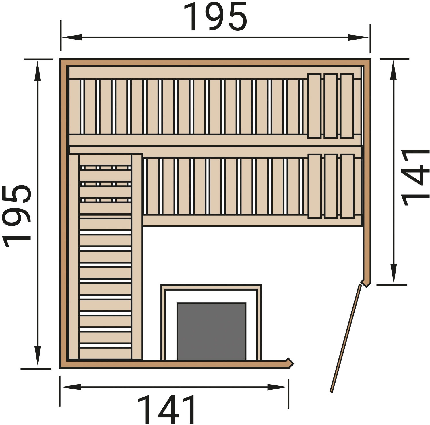 weka Sauna »Massivholzsauna TURKU 2«, Blockbohlen, moderne Ganzglastür