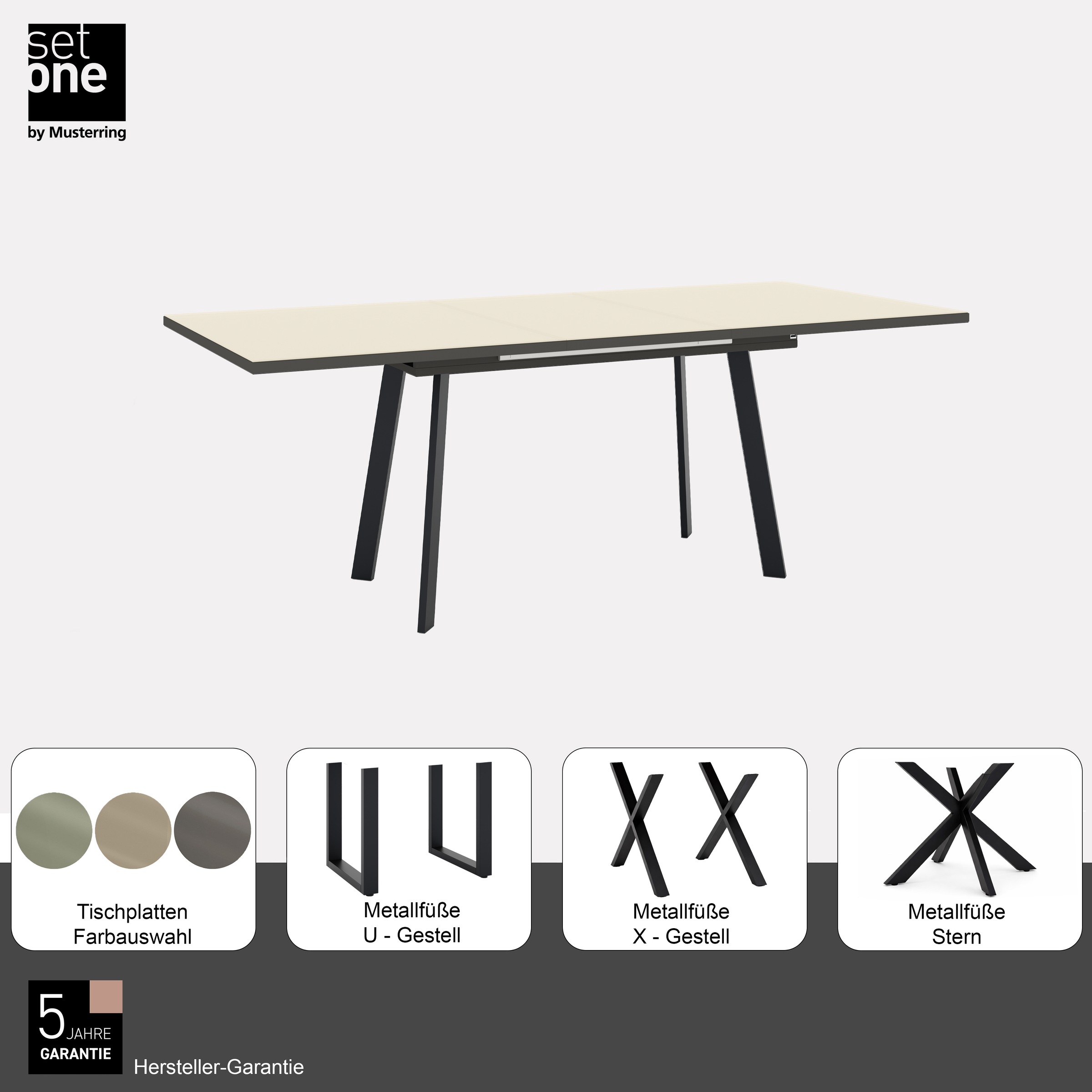 Set one by Musterring Reno Dining Table Black/Glass 160x90x75cm 2