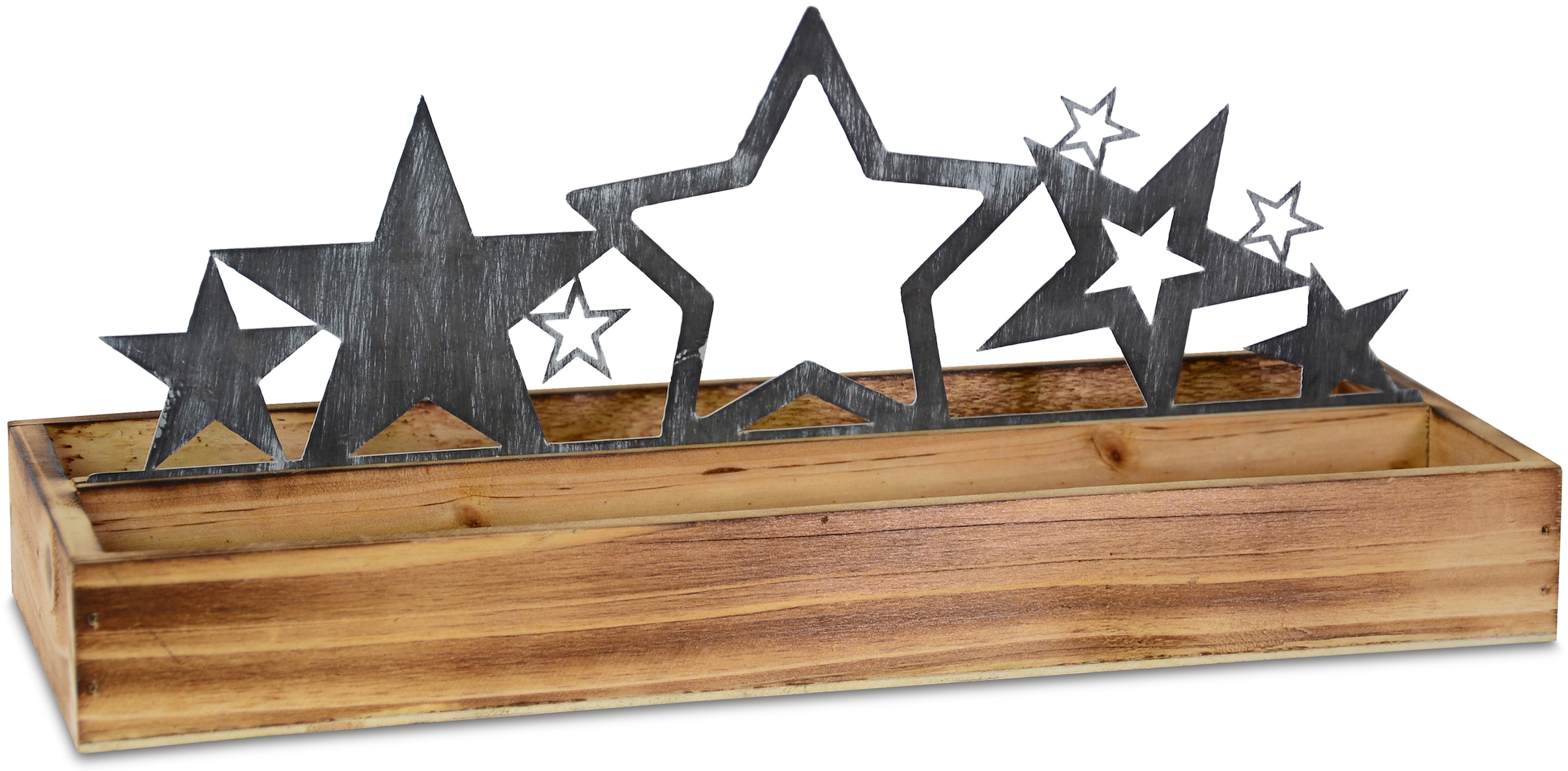 RIFFELMACHER & WEINBERGER Dekoobjekt "Dekotablett aus Holz mit Sternensilhouette, Weihnachtsdeko", Holz-Tablett mit Meta