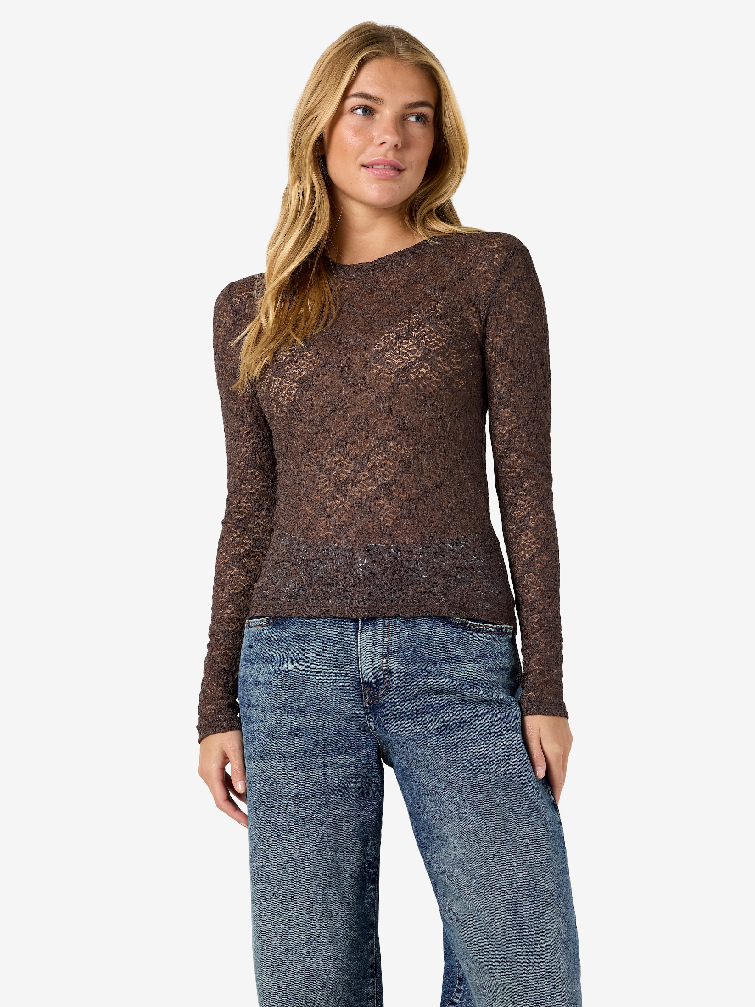 Noisy may Spitzenshirt "NMJUDITH L/S LACE TOP NOOS" Kunstfaser, regular fit