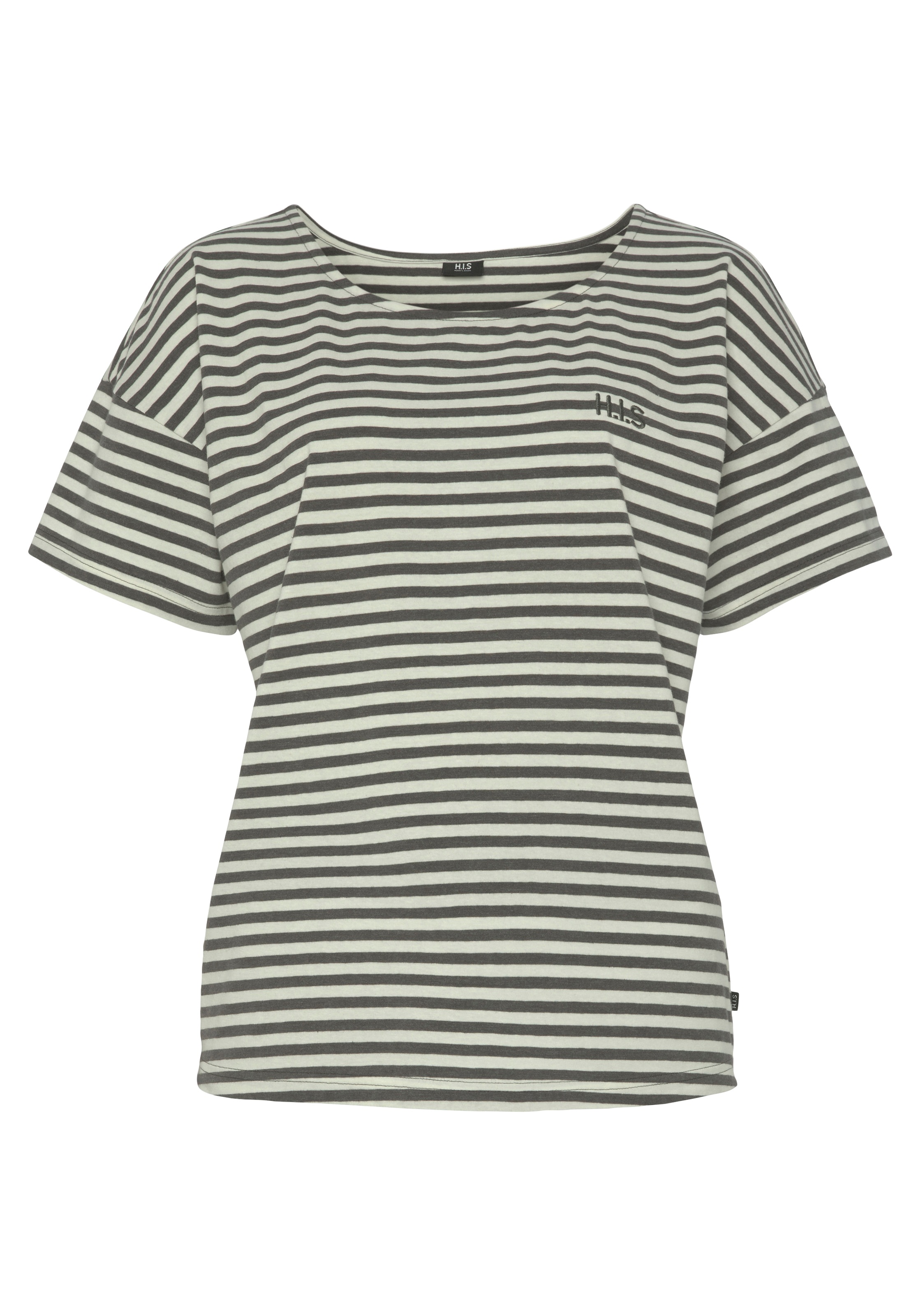 Shorty H.I.S, Damen, Gr. 36/38, grau (anthrazit), Single Jersey, Obermaterial: 64% Baumwolle, 31% Polyester, 5% Elasthan. Obermaterial Hose: 60% Polyester, 35% Baumwolle, 5% Elasthan, bestickt, gestreift, meliert, loose fit kurz, Rundhals, Homewear-Sets S 3