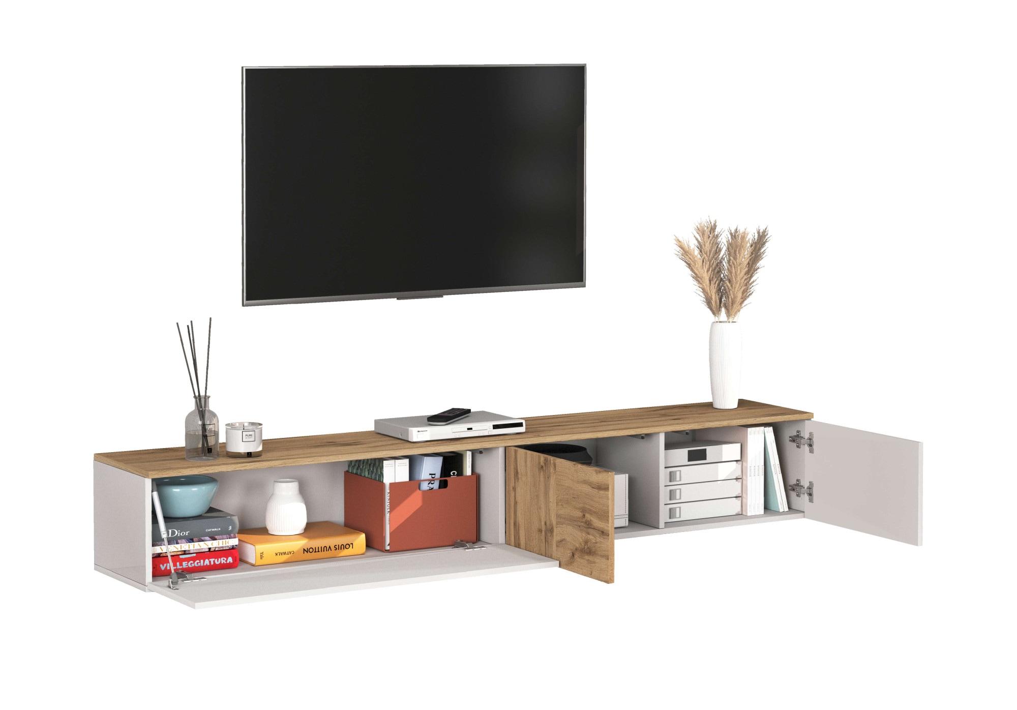 INOSIGN Lowboard »Lowboard ISEO,Lowboard,TV-Kommode,TV-Möbel,TV-Bank« 1 Stk. tlg. stehend/hängend, 1 Klappe, 2 Türen HG lackiert, 3 Fächer, B 210 cm