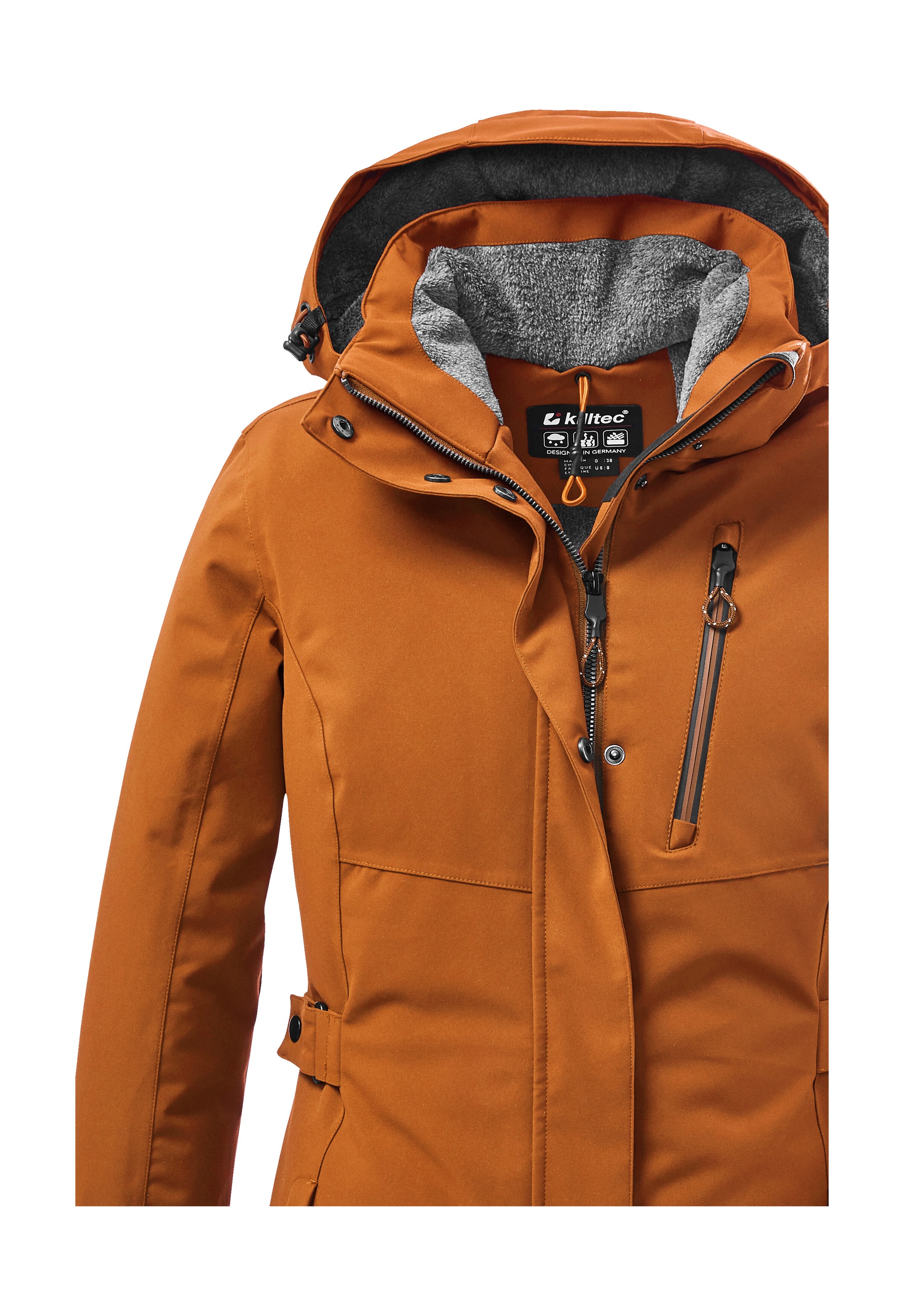 Parka KILLTEC "KOW 165 WMN PRK", Damen, Gr. 46, gelb (curry), Obermaterial: 100% Polyester;Futter: 100% Polyester;Füllung: 100% Polyester, Jacken Parka, Wasser- und winddichter Parka mit Teddyfleece und abnehmbarer Kapuze 2