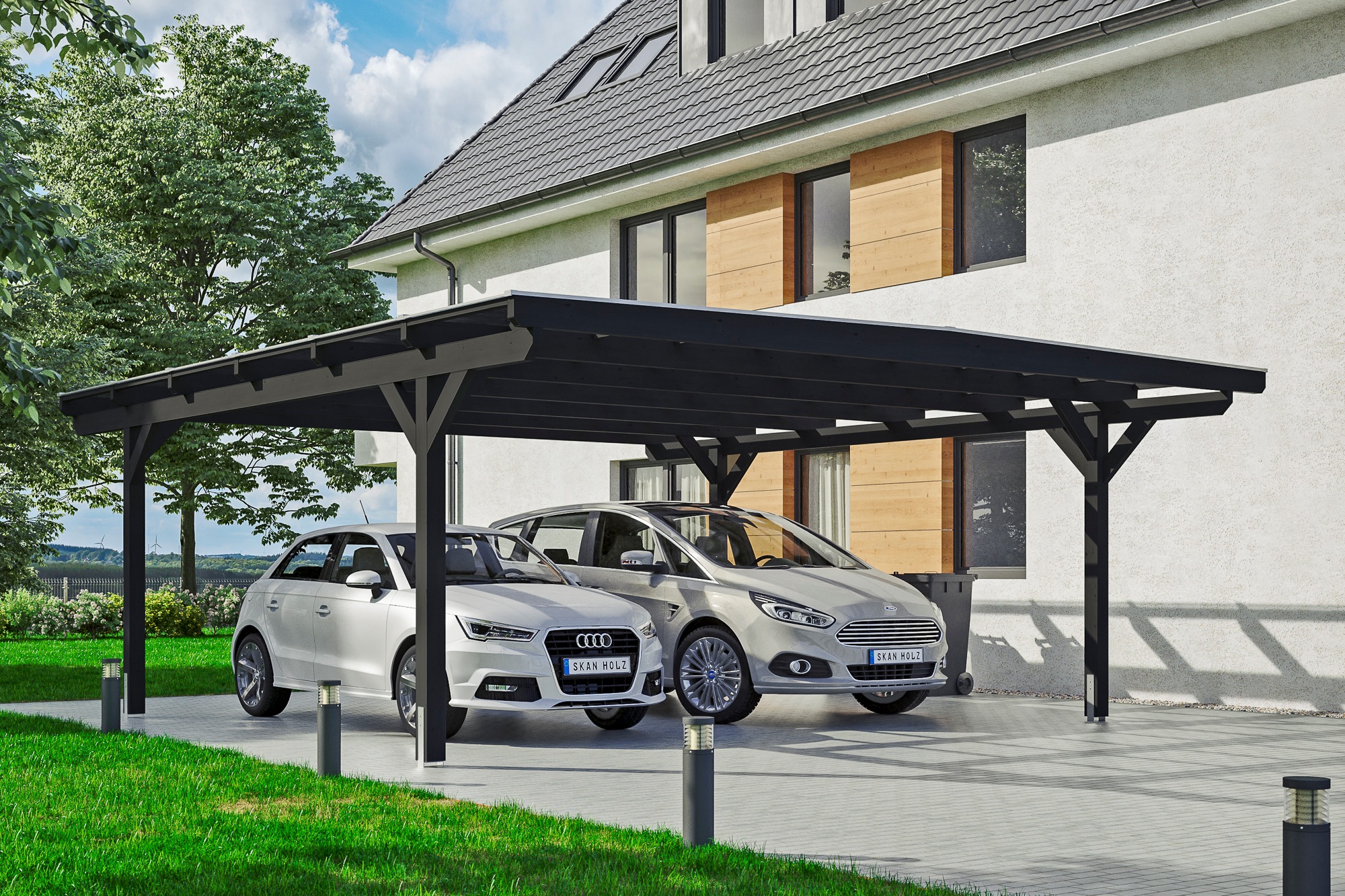Skanholz Doppelcarport »Odenwald« Massivholz 546 cm Anthrazit