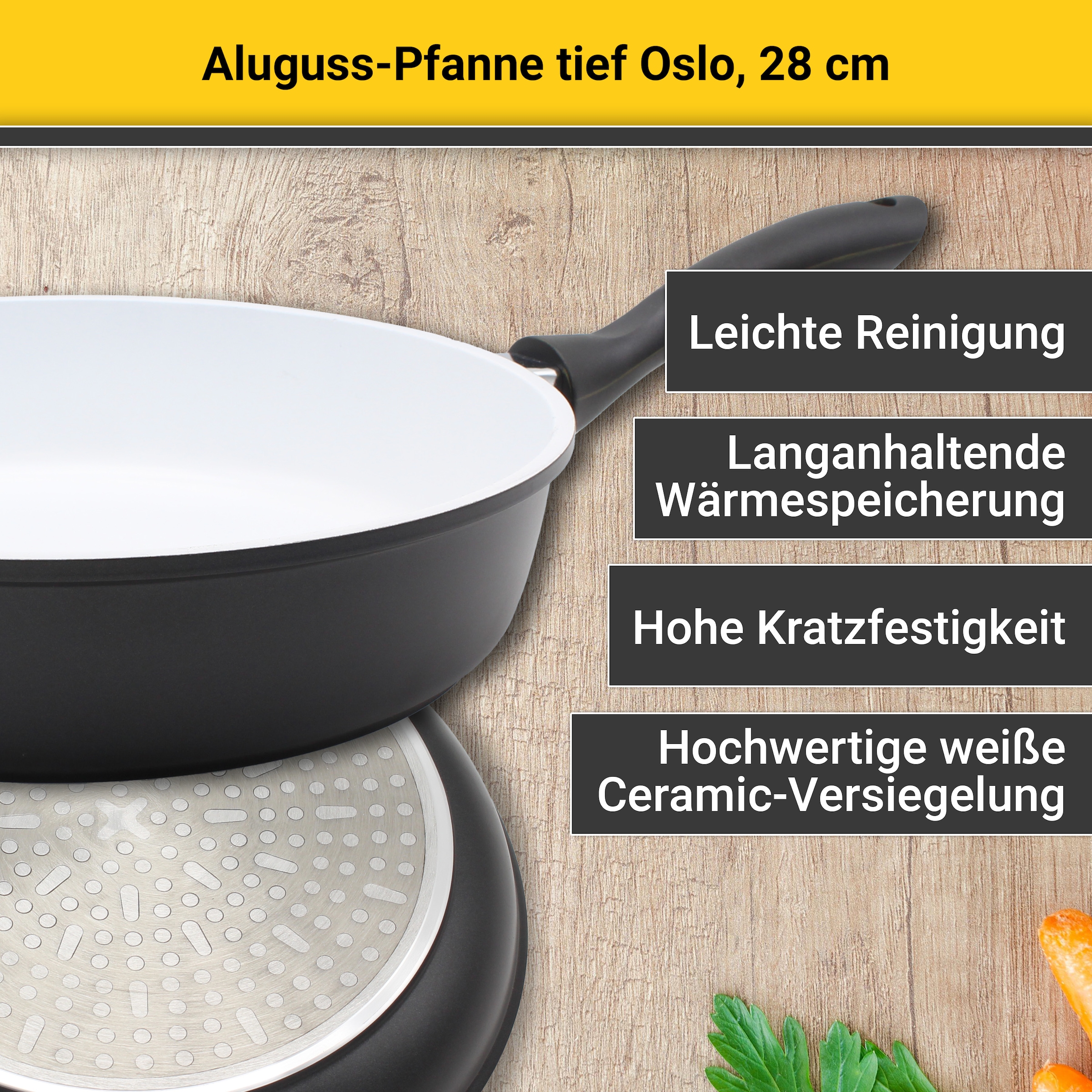 Krüger Bratpfanne »Aluguss Pfanne tief OSLO, 28 cm«, Aluminiumguss, (1 tlg.), für Induktions-Kochfelder geeignet