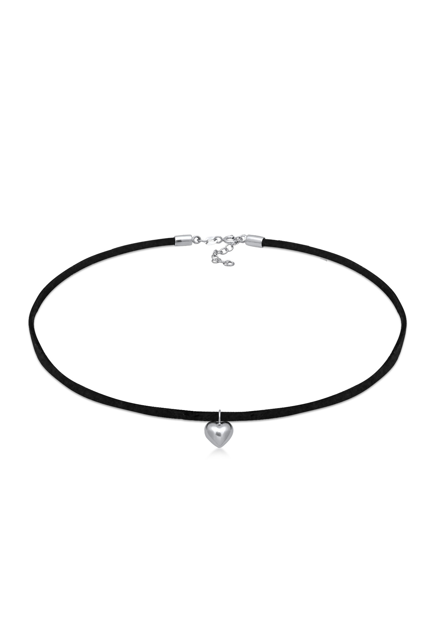 ELLI Damen Choker "Halskette Lederkette synthetisch Herz Anhänger 925 silber", ohne Stein, Silber 925 (Sterlingsilber), schwarz, Silber 925