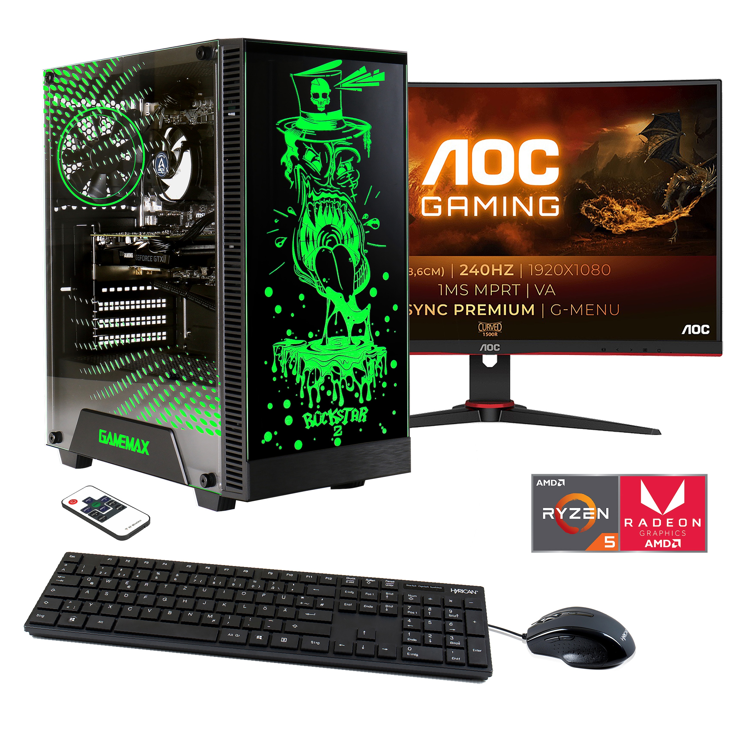 Hyrican Gaming-PC-Komplettsystem »Rockstar SET02369«, inklusive 27" Curved Monitor AOC C27G2ZE/BK