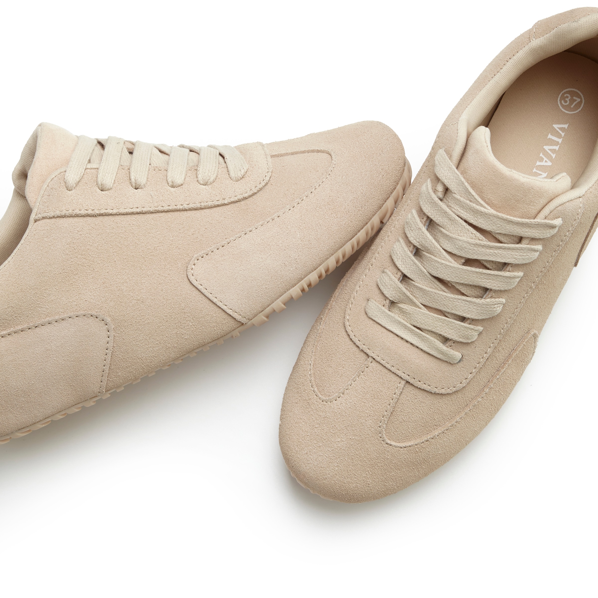 Sneaker VIVANCE "Schnürhalbschuh, Freizeitschuh", Damen, Gr. 40, beige, Obermaterial: 100% Rindsleder. Decksohle: 100% Textilmaterial. Futter: 100% Textilmaterial. Laufsohle: 100% Synthetik, Veloursleder, unifarben, Basic, Schuhe Sneaker, aus Leder ultral 3