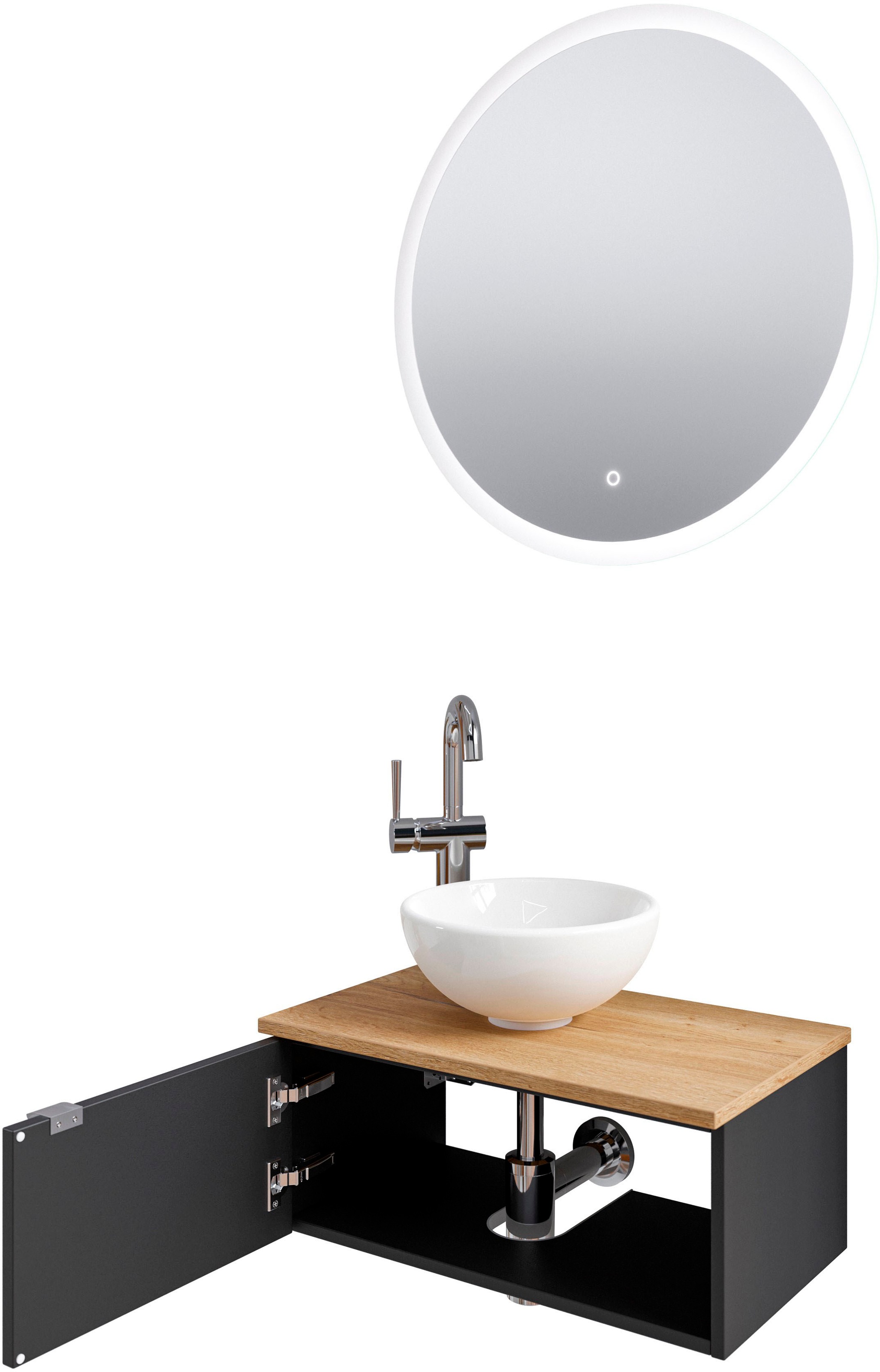 Saphir Badmöbel-Set »Serie 6915«, (4 St.), Gäste-Bad, 70 cm breit, mit LED-Spiegel, offenem Fach und 1 Tür