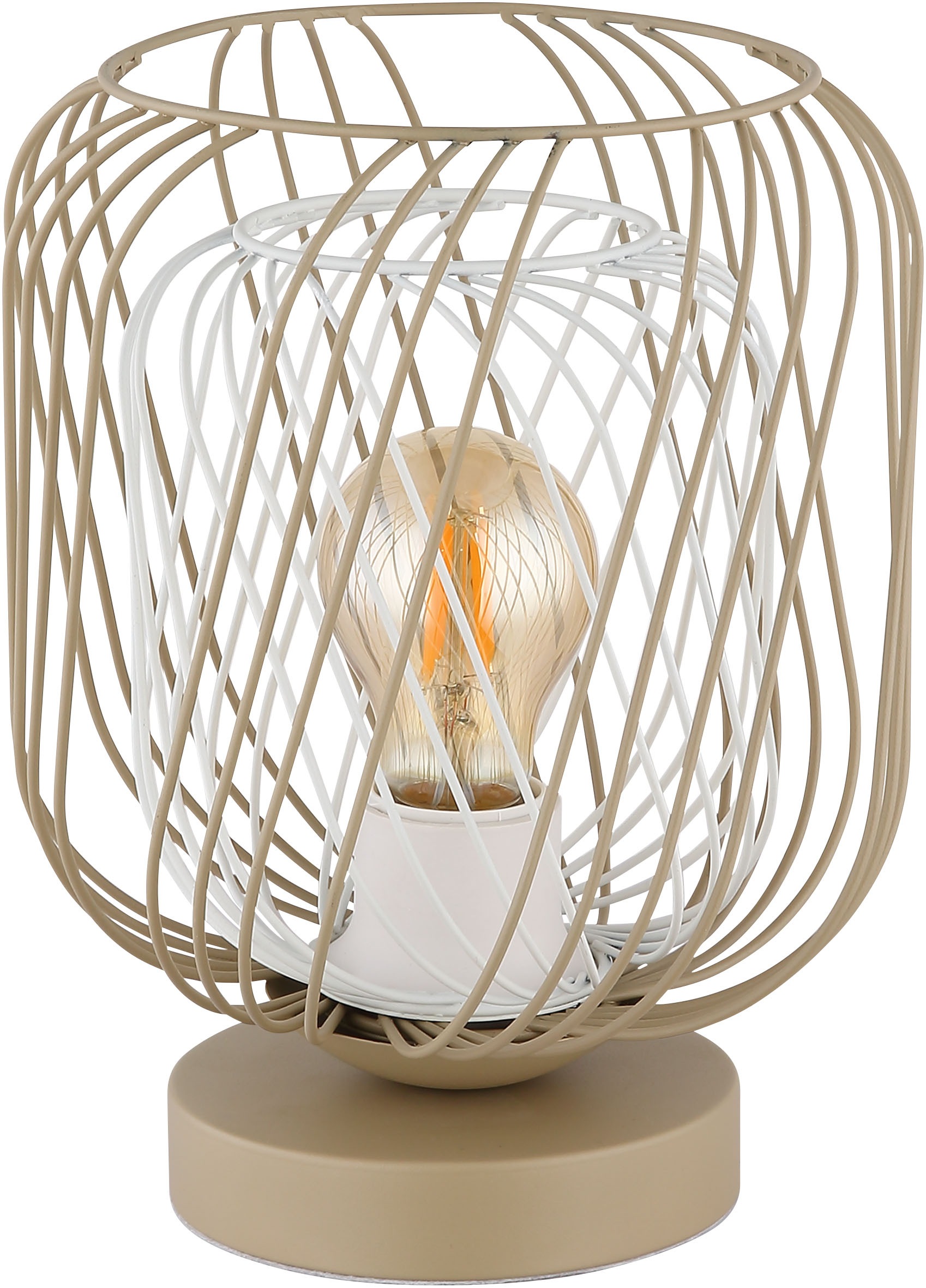 GLOBO LIGHTING Tischleuchte »DICHTI«, Leuchtmittel E27 | ohne Leuchtmittel, Tischlampe/sandfarben/Metallgeflecht/Wohnzimmer/Schlafzimmer