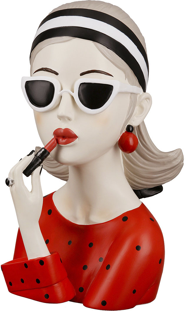 GILDE Dekofigur "Figur Lady mit rotem Lippenstift" Gepunktetes Oberteil mit Sonnenbrille, Skulptur