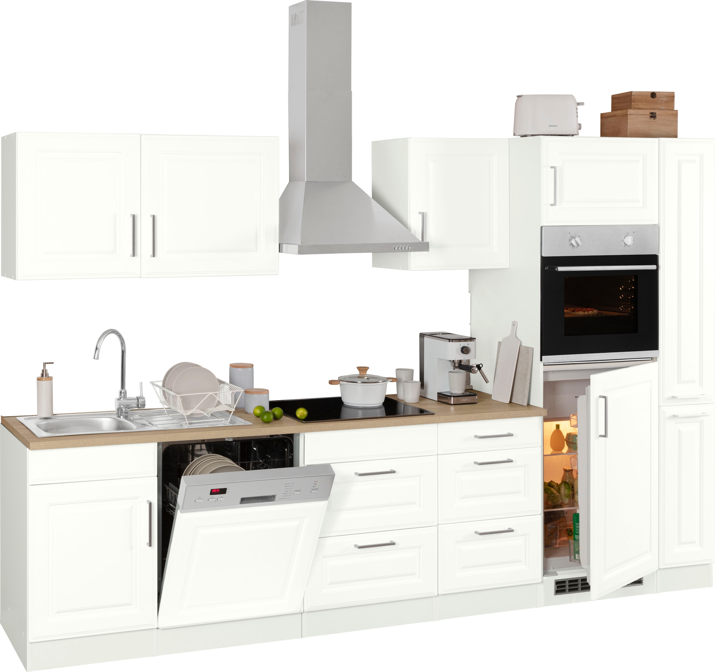 KOCHSTATION Küchenzeile »KS-Stockholm«, Breite 310 cm, mit hochwertigen MDF Fronten im Landhaus-Stil