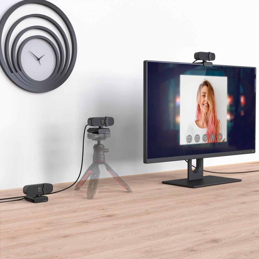 Hama Full HD-Webcam »PC Webcam für Laptop PC, Streaming, Chatten mit Mikrofon, Windows Mac«, Full HD, Plug & Play, verschließbare Linse, Standfuß, Stativgewinde, drehbar