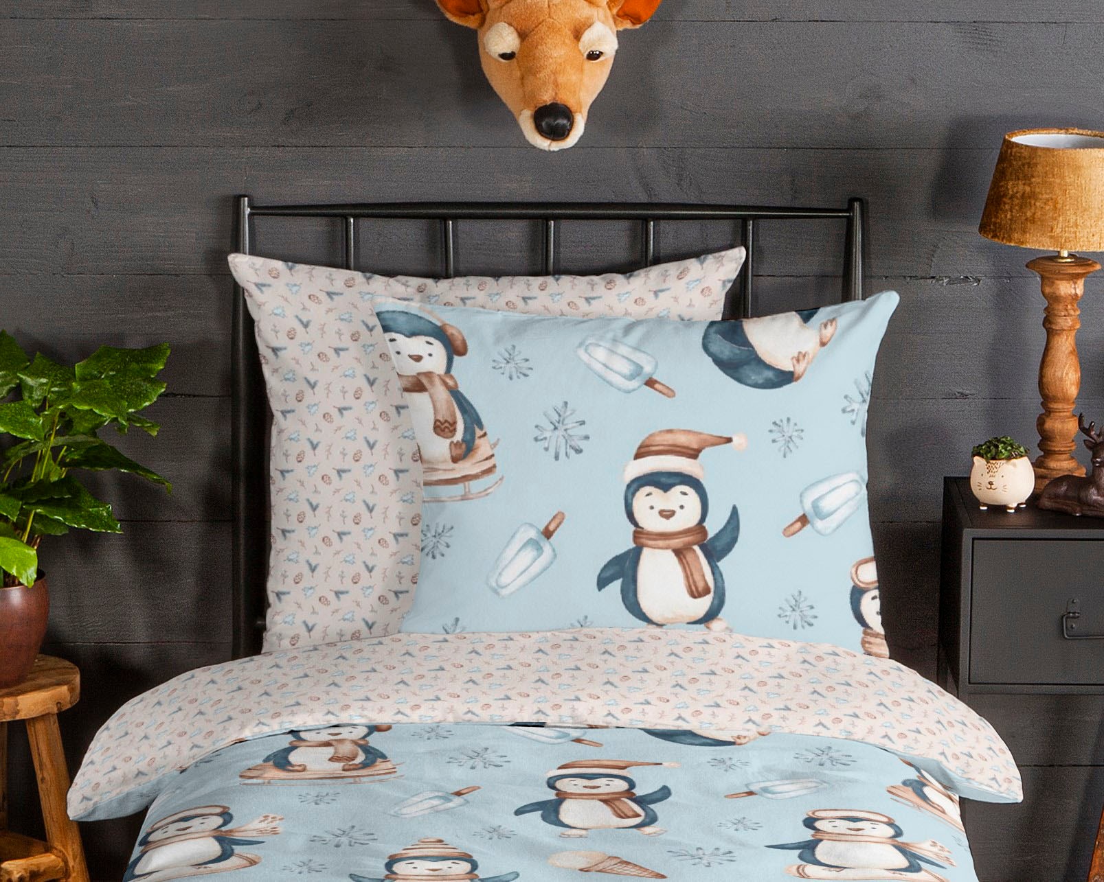 good morning Kinderbettwäsche »Jani«, Biber, 135x200, Warm, Weich, Wende, Reißverschluss, Kind, Winter, Blau