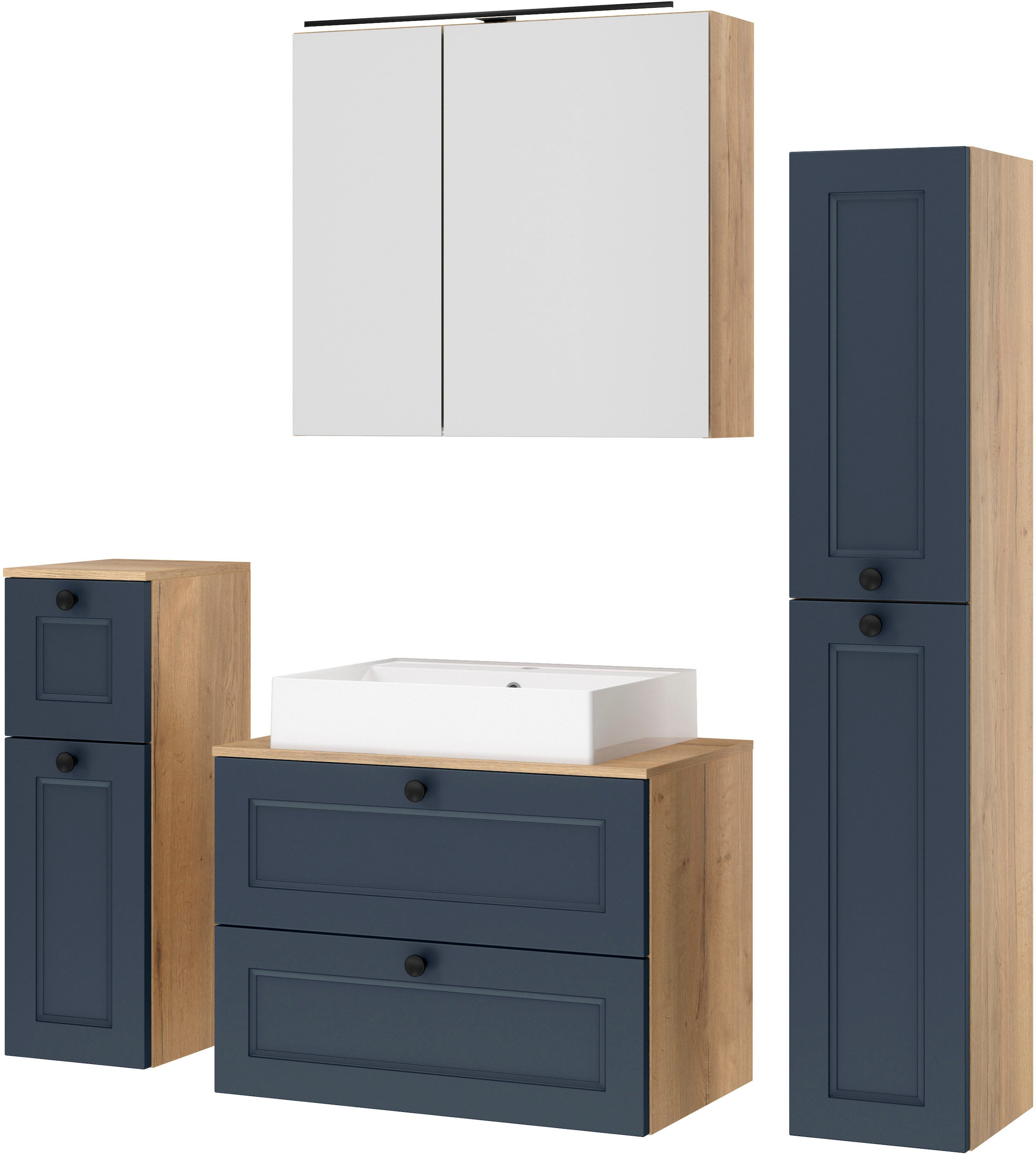Badmöbel-Set NOBILIA, B:160cm H:181cm T:49cm, blau, Kastenmöbel-Sets, "Cascada", vormontiert, mit Soft-Close