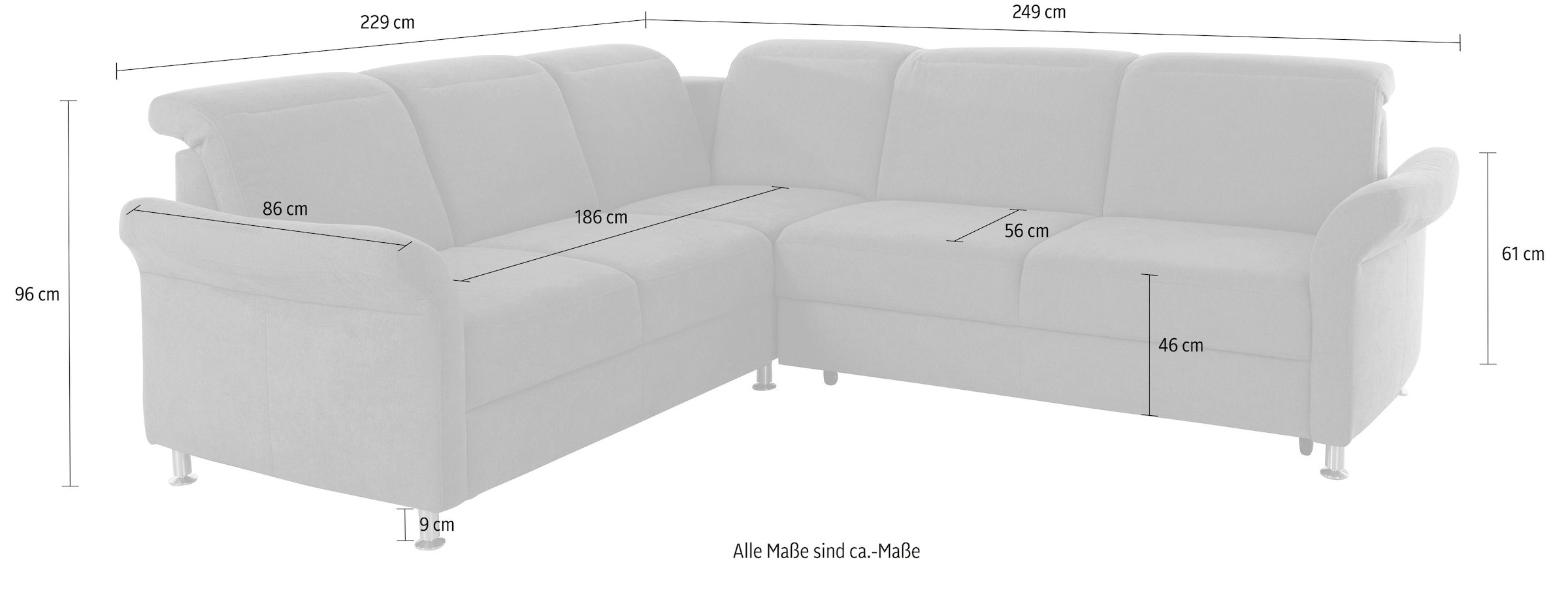 sit&more Ecksofa »Darwin L-Form«, inklusive Federkern, wahlweise mit Kopfteilverstellung, Bettfunktion
