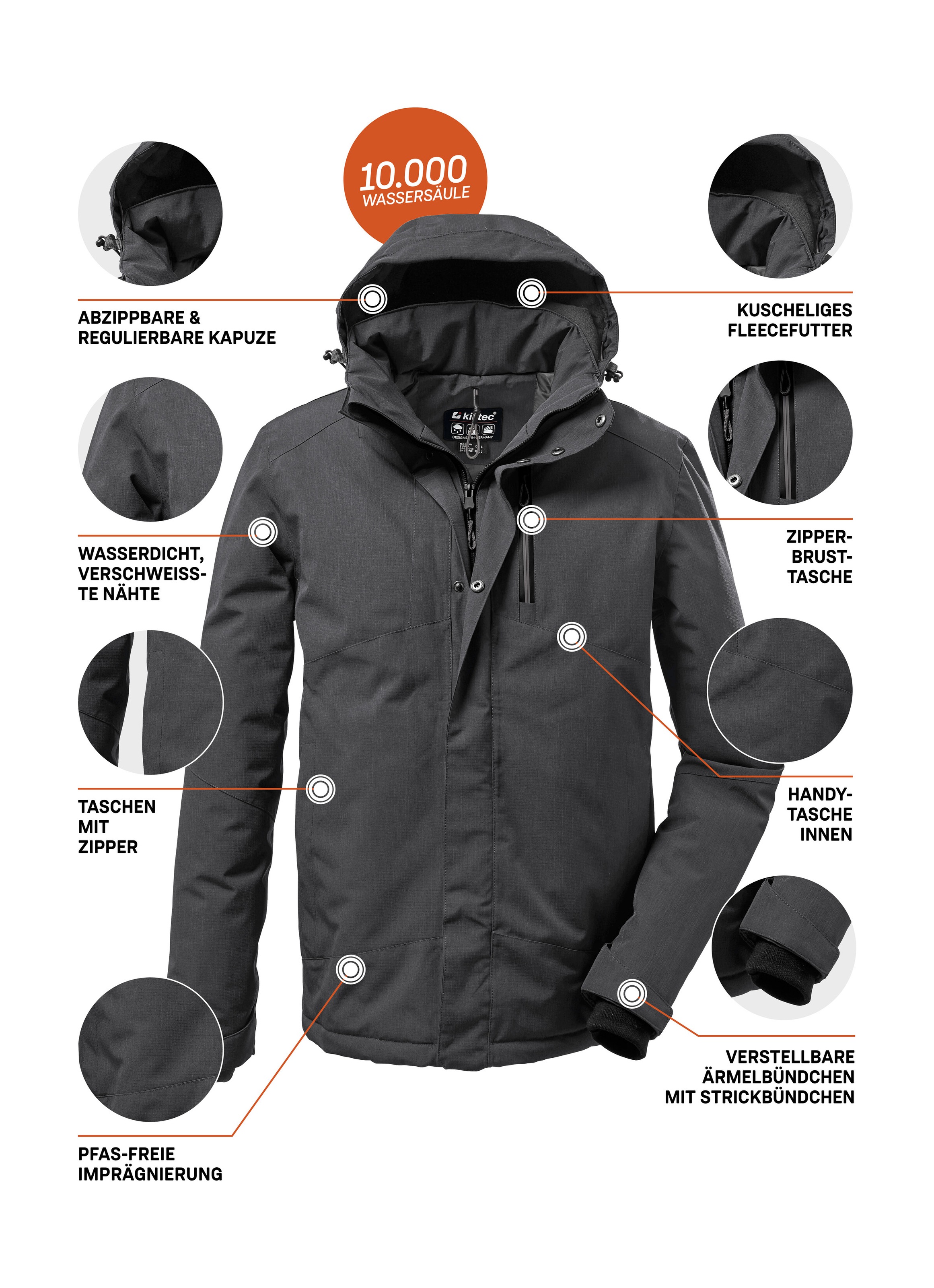 Killtec Outdoorjacke »KOW 161 MN JCKT«, Wasser- und winddichte Funktionsjacke mit abnehmbarer Kapuze