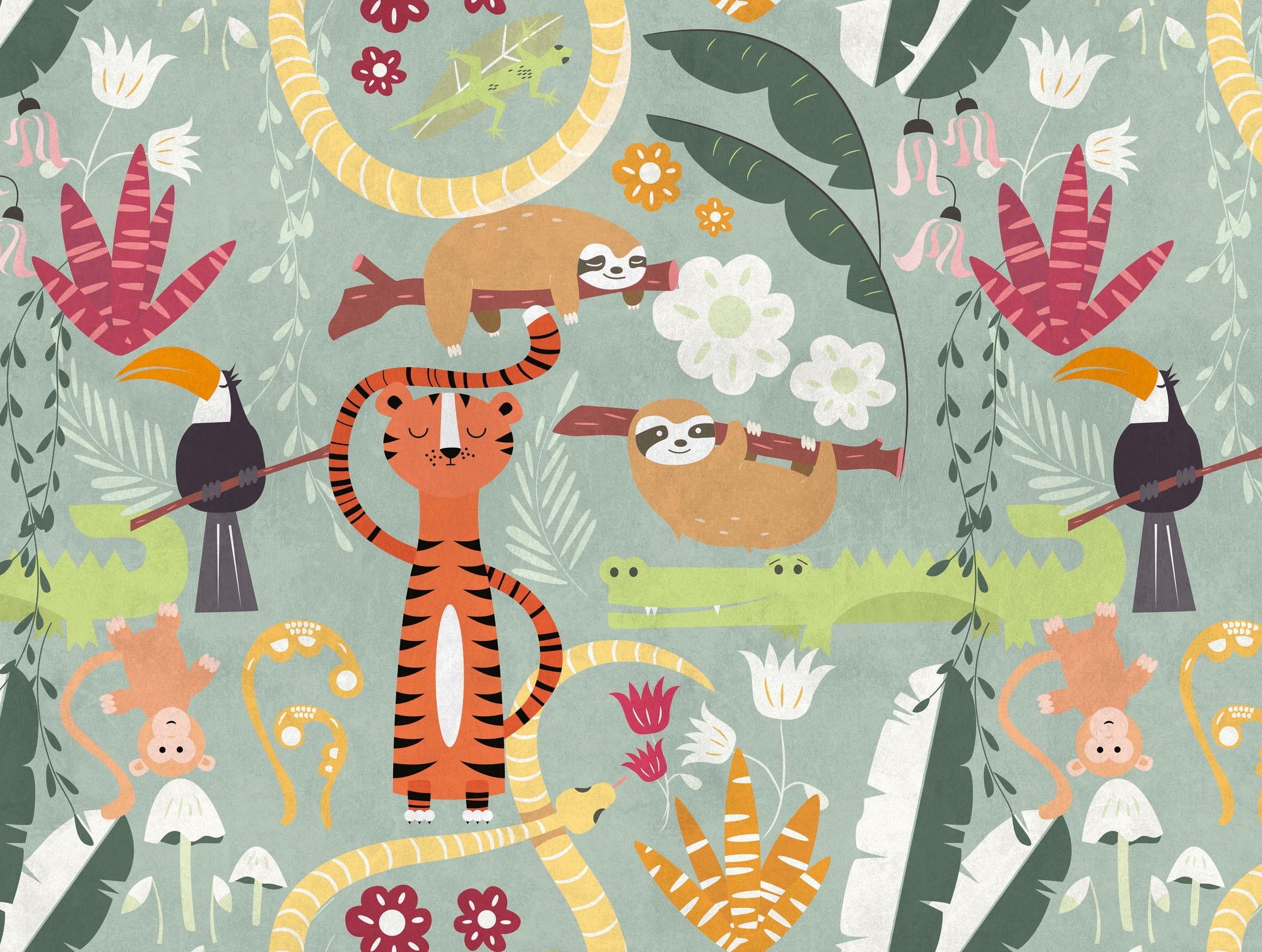 living walls Kindertapete "The Wall" Motiv gemustert glatt Fototapete Dschungel Tapete Tiere Tapeten modern Flur Design Optik