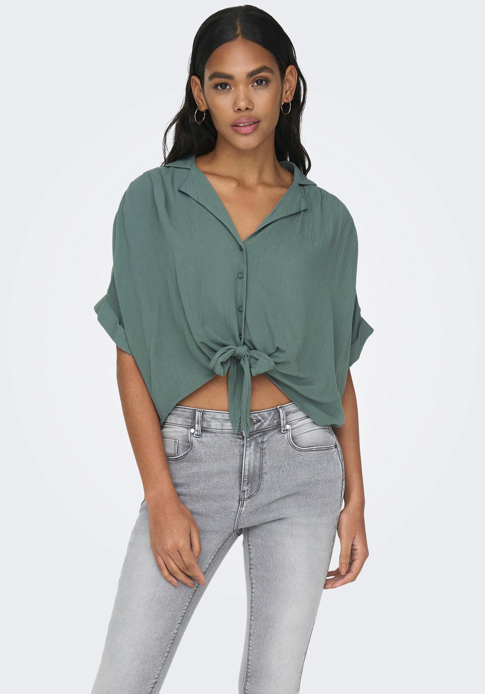 ONLY Kurzarmbluse "ONLPAULA LIFE S/S TIE SHIRT WVN NOOS" Viskose, regular f günstig online kaufen