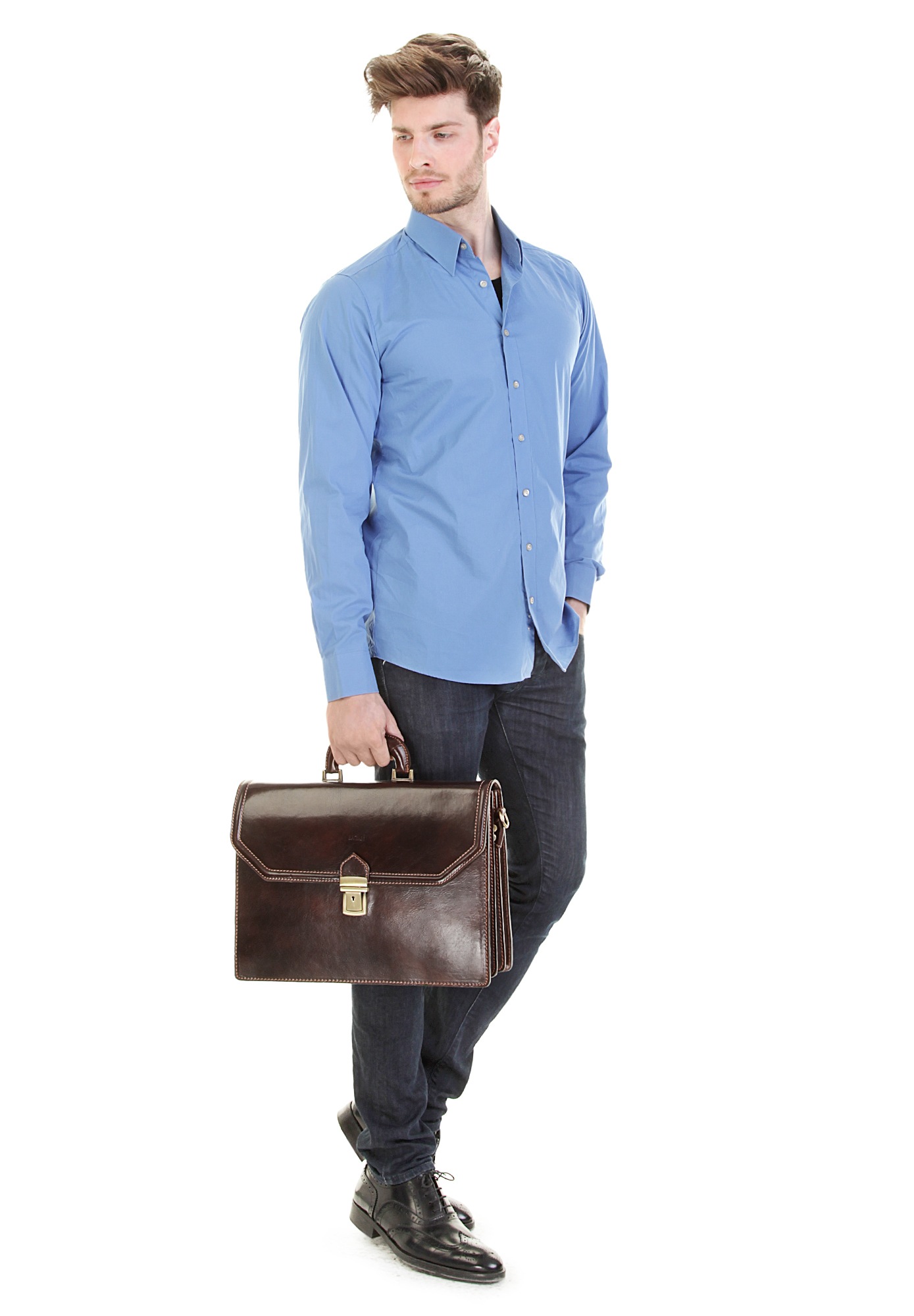Bagan Aktentasche, echt Leder, Made in Italy