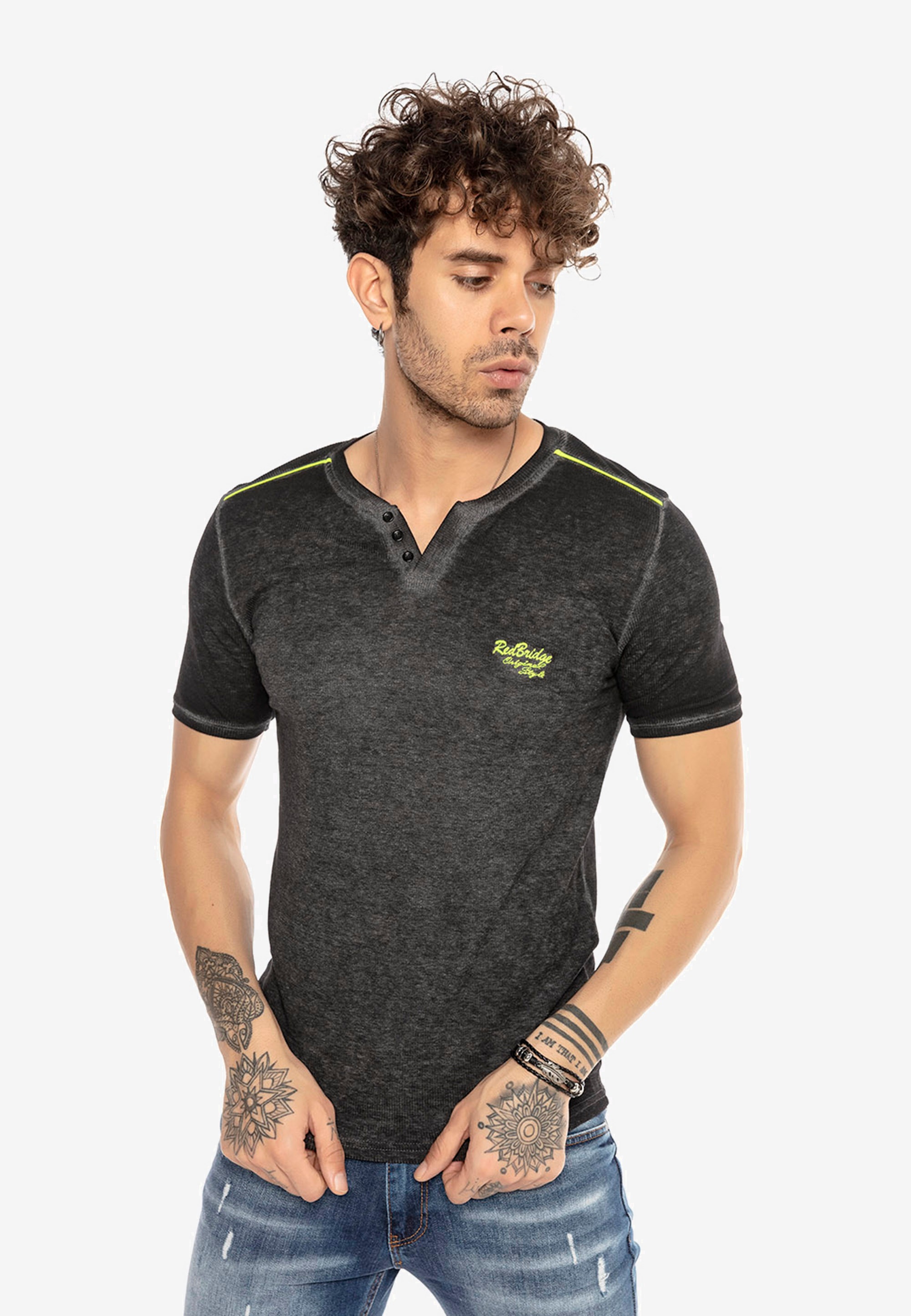 T-Shirt »Clarksville«, mit V-Ausschnitt melliert mit Neon