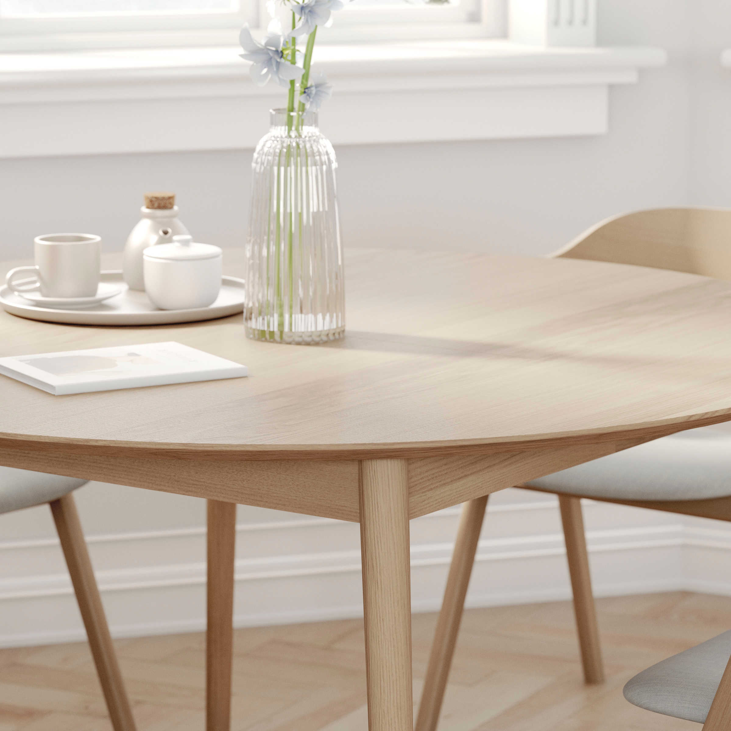 Hammel Furniture Esstisch »Meza Designtisch mit Auszugsfunktion und 2 Einlegeplatten« Ø135(231) cm, runde Tischplatte aus MDF/Laminat, Massivholzgestell