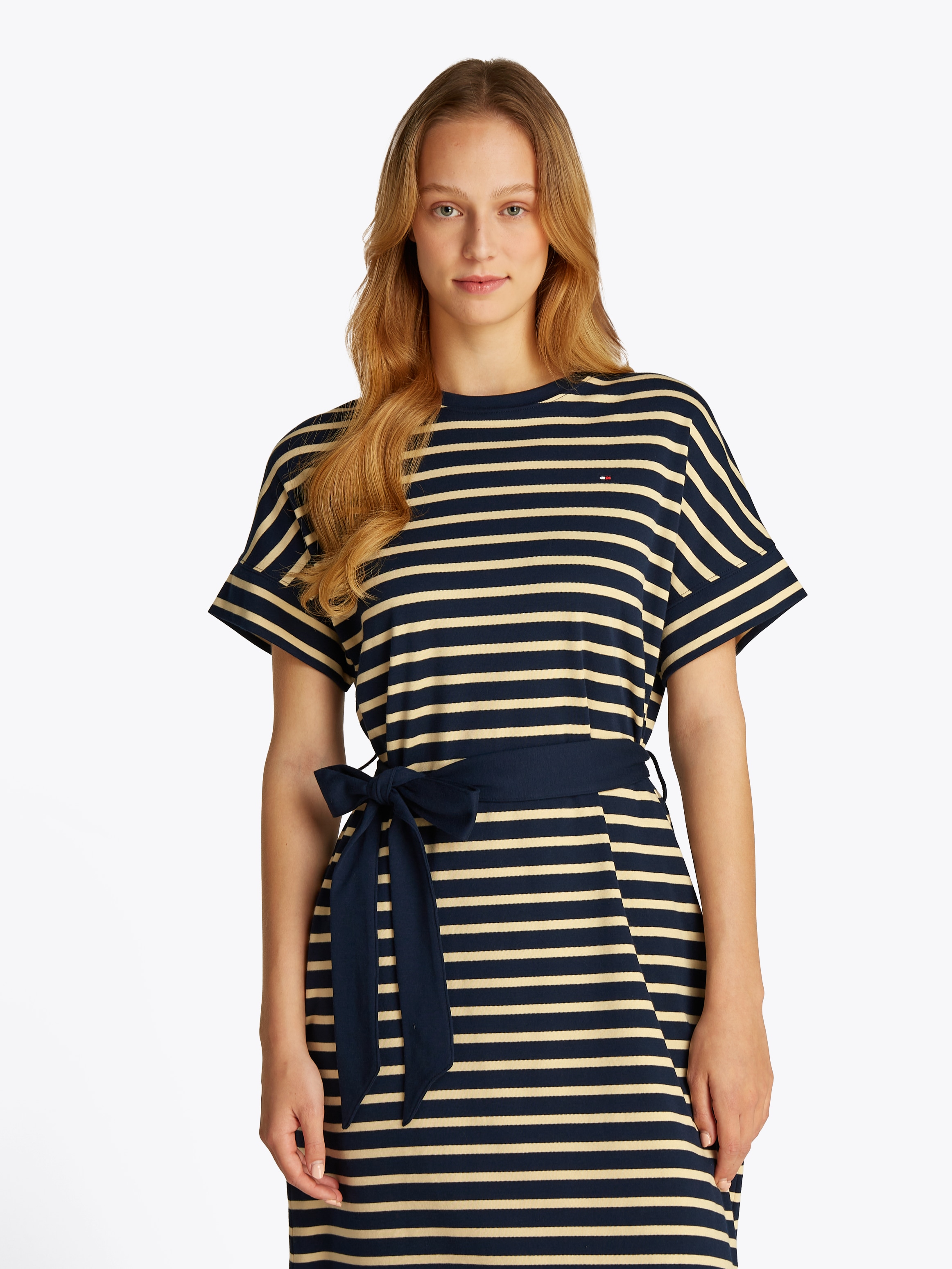 TOMMY HILFIGER A-Linien-Kleid »COTTON INTERLOCK SHORT DRESS«, mit Bindeband