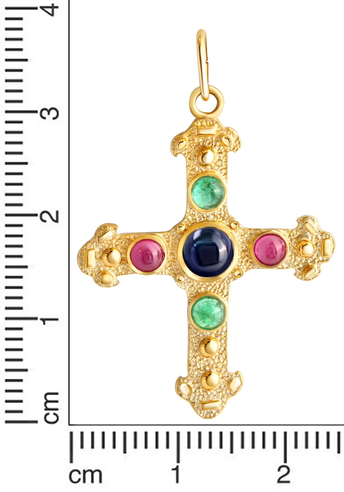 Firetti Kreuzanhänger »Schmuck Geschenk Gold 375 Halsschmuck Anhänger Halskette Kreuz«, mit Rubin, Saphir, Smaragd
