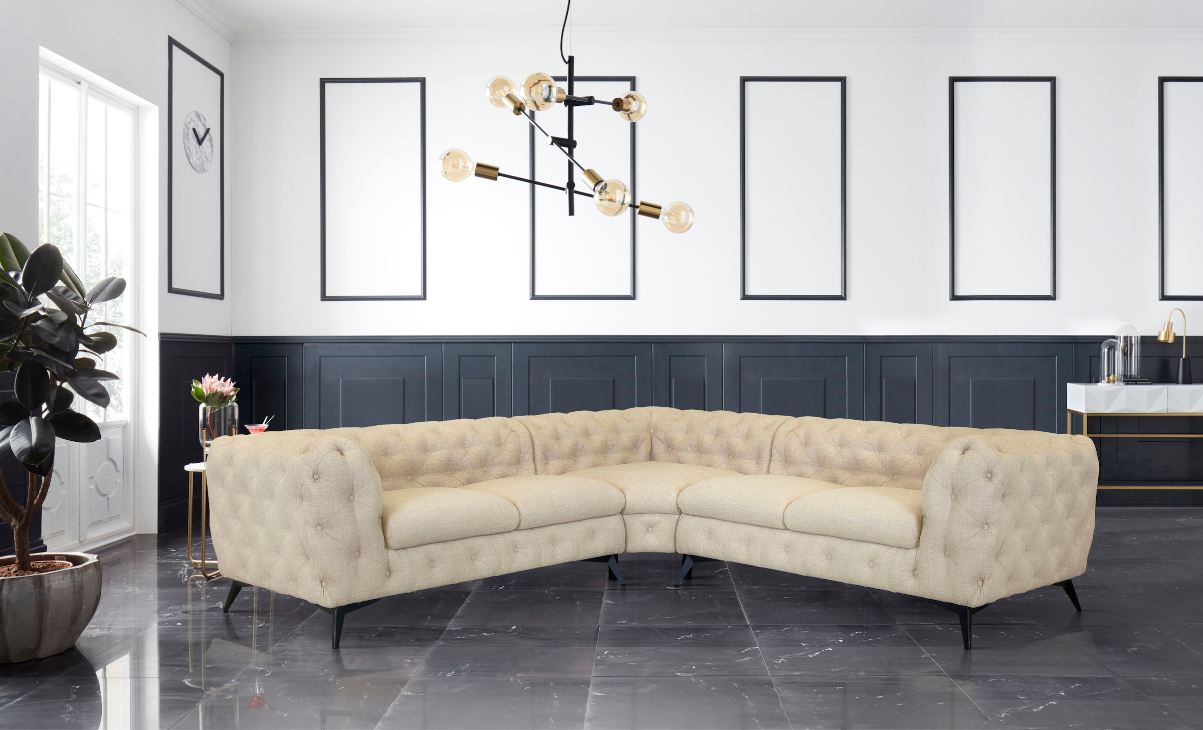Leonique Chesterfield-Sofa "Ecksofa GLYNIS L-Form mit Wellenunterfederung, günstig online kaufen